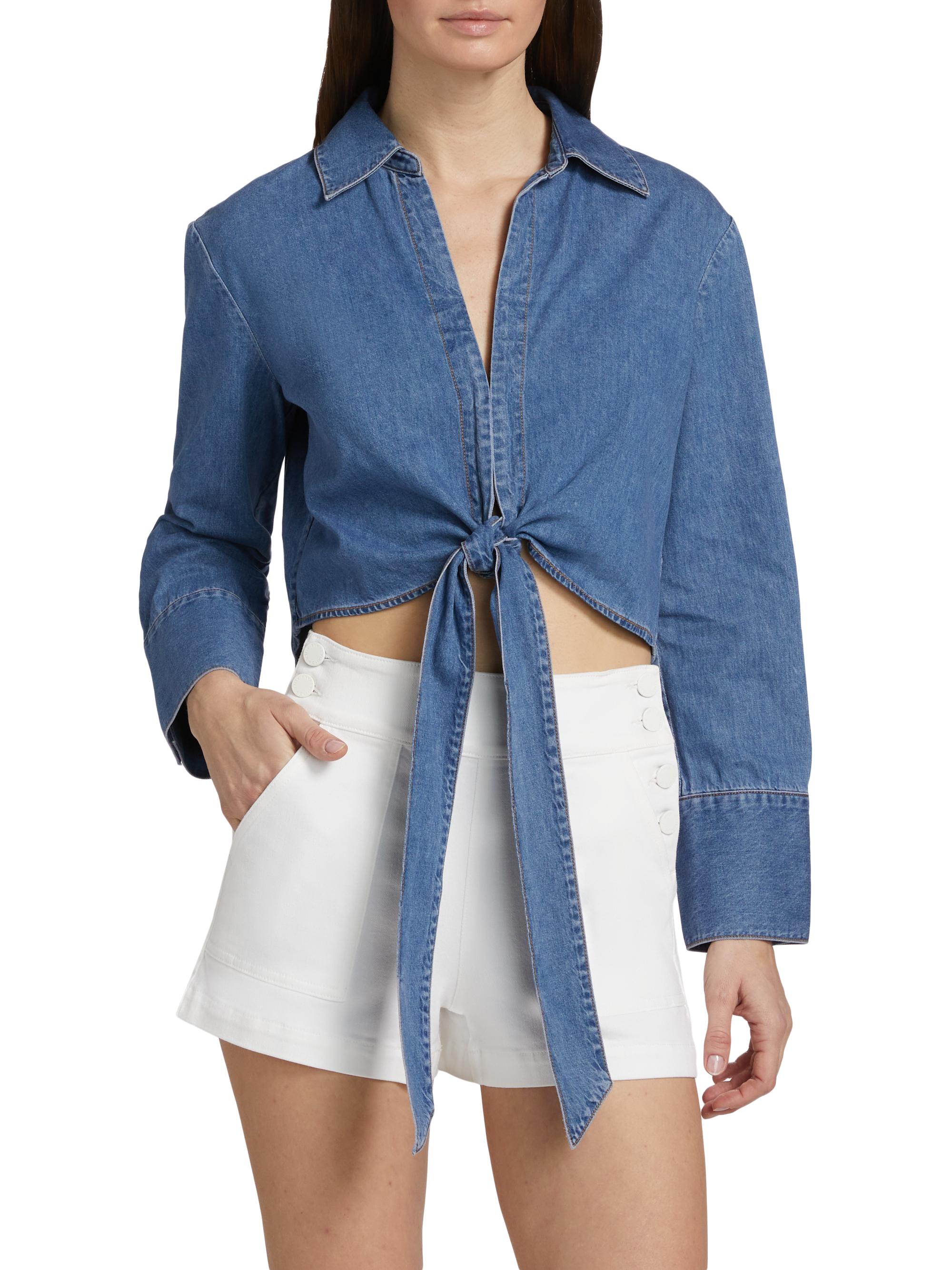 Alice + Olivia Hannon Chambray Tie-Front Top | Saks Fifth Avenue