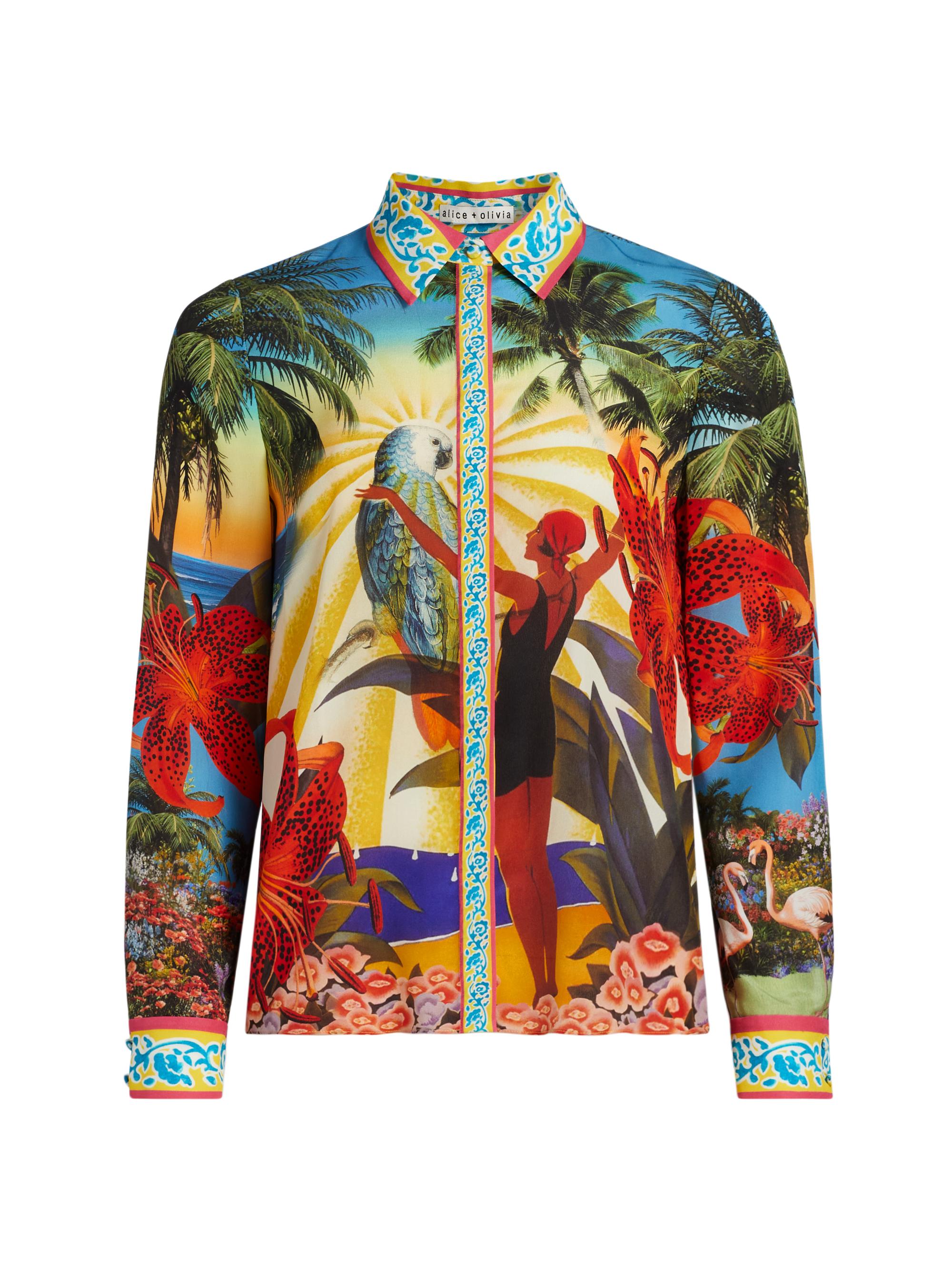 ALICE + OLIVIA Women's Willa Tropical-Print Silk Blouse - Island Dreams Multi