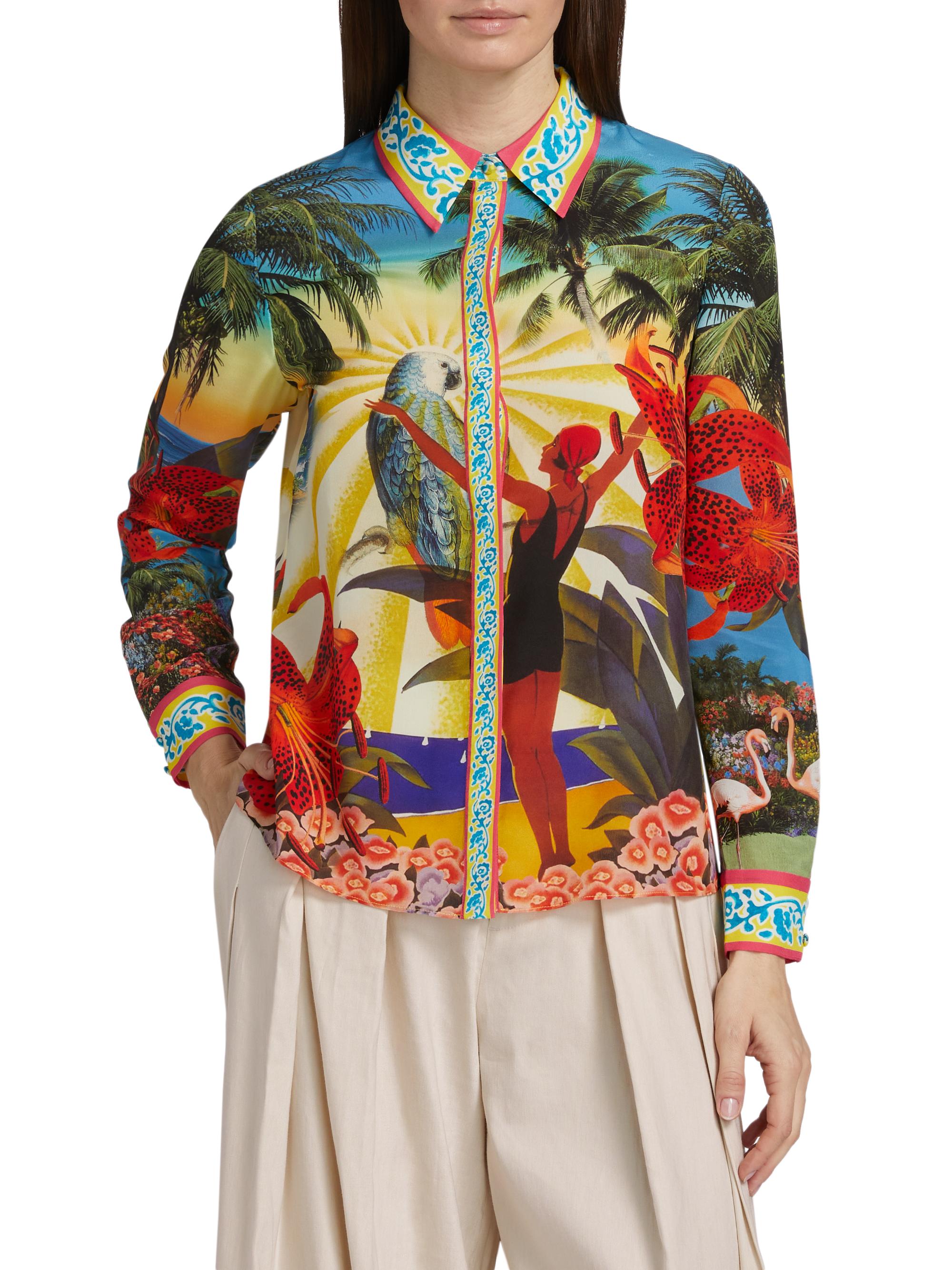 Alice + Olivia Willa Tropical-Print Silk Blouse | Saks Fifth Avenue