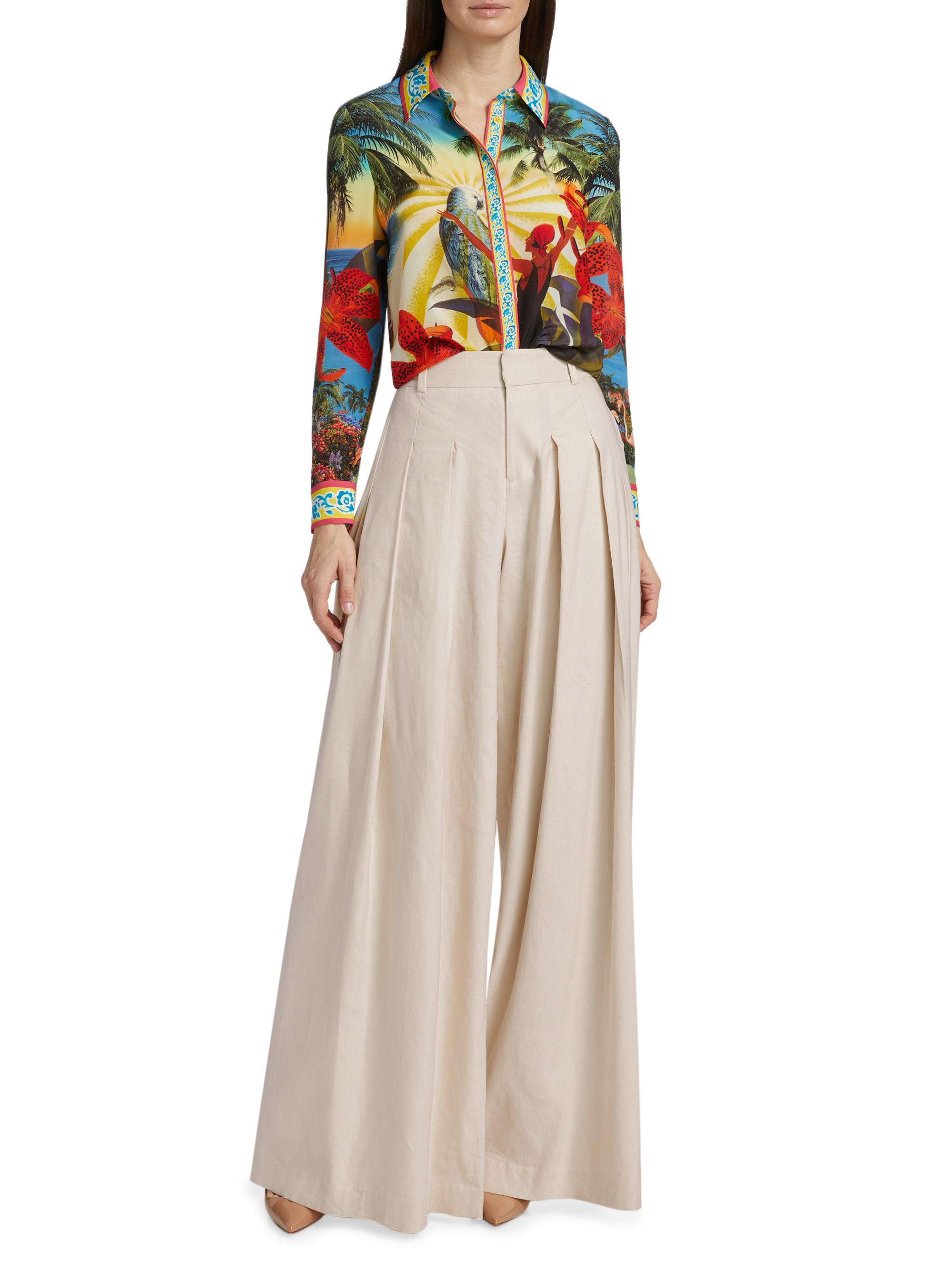 Alice + Olivia Willa Tropical-Print Silk Blouse | Saks Fifth Avenue