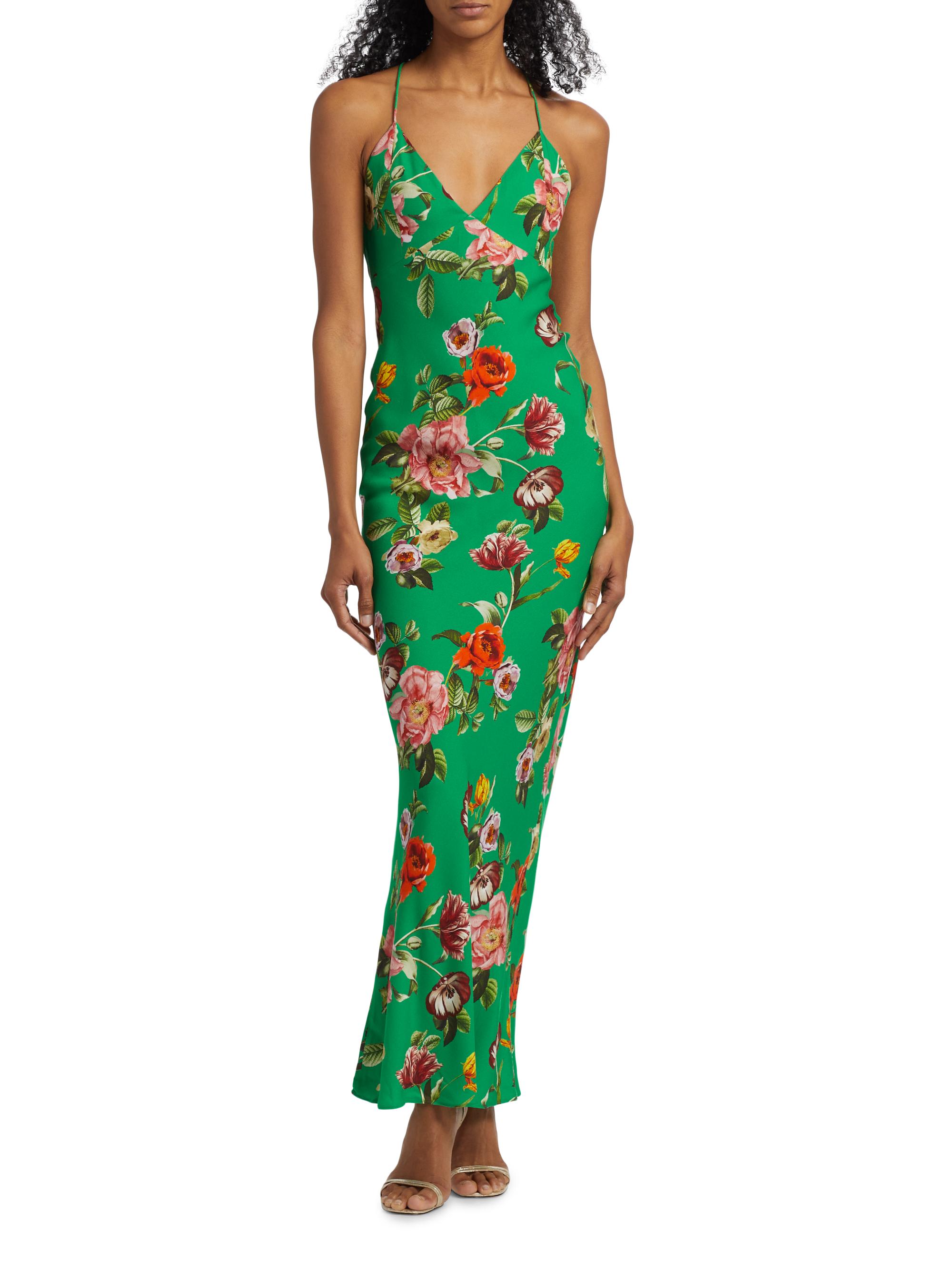 alice and olivia long floral dress ALICE + OLIVIA Delora Long Sleeve Crew Neck Maxi Dress