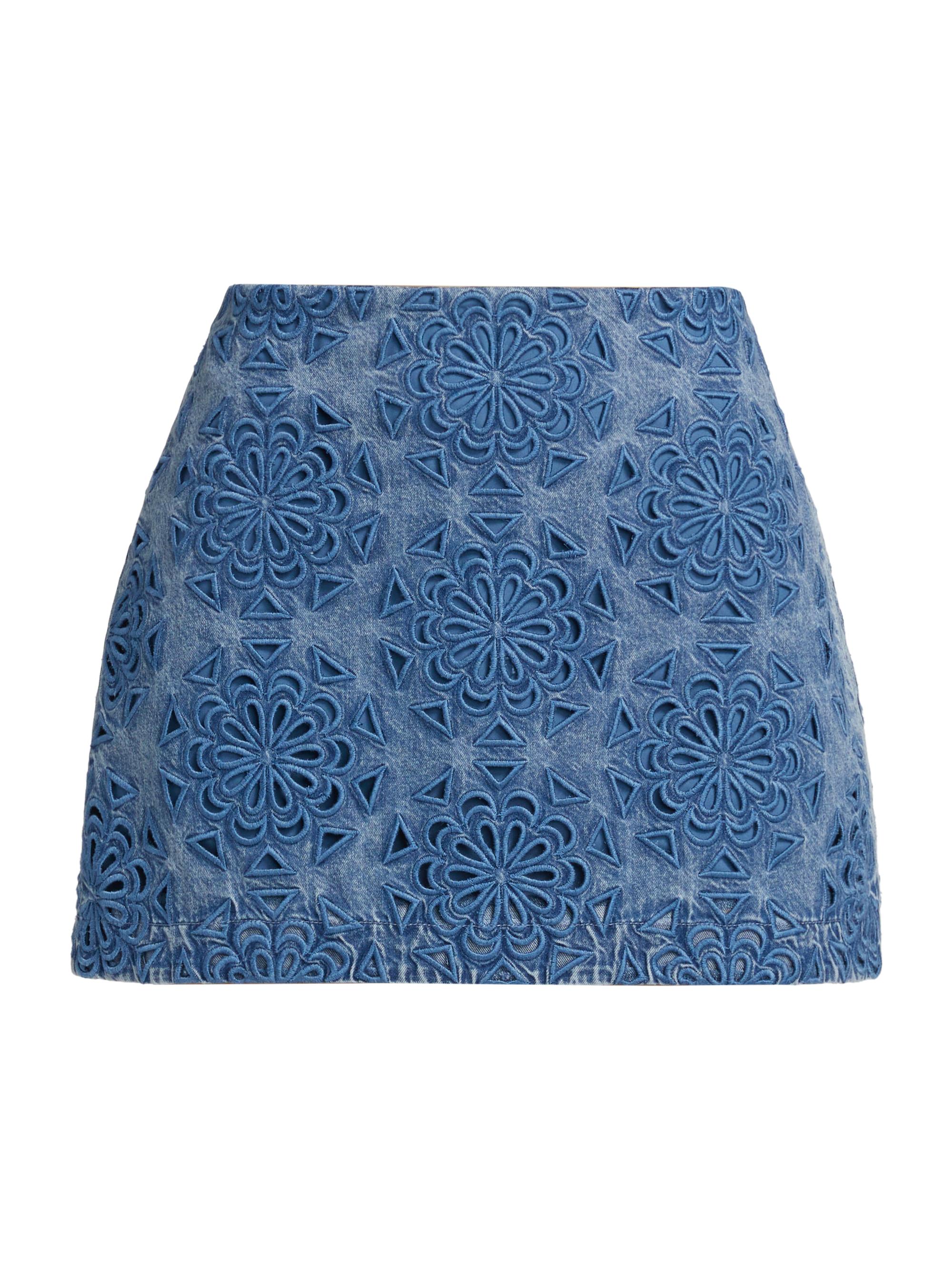 Alice + Olivia Women's Rubi Lasercut Denim Miniskirt - Avery Blue