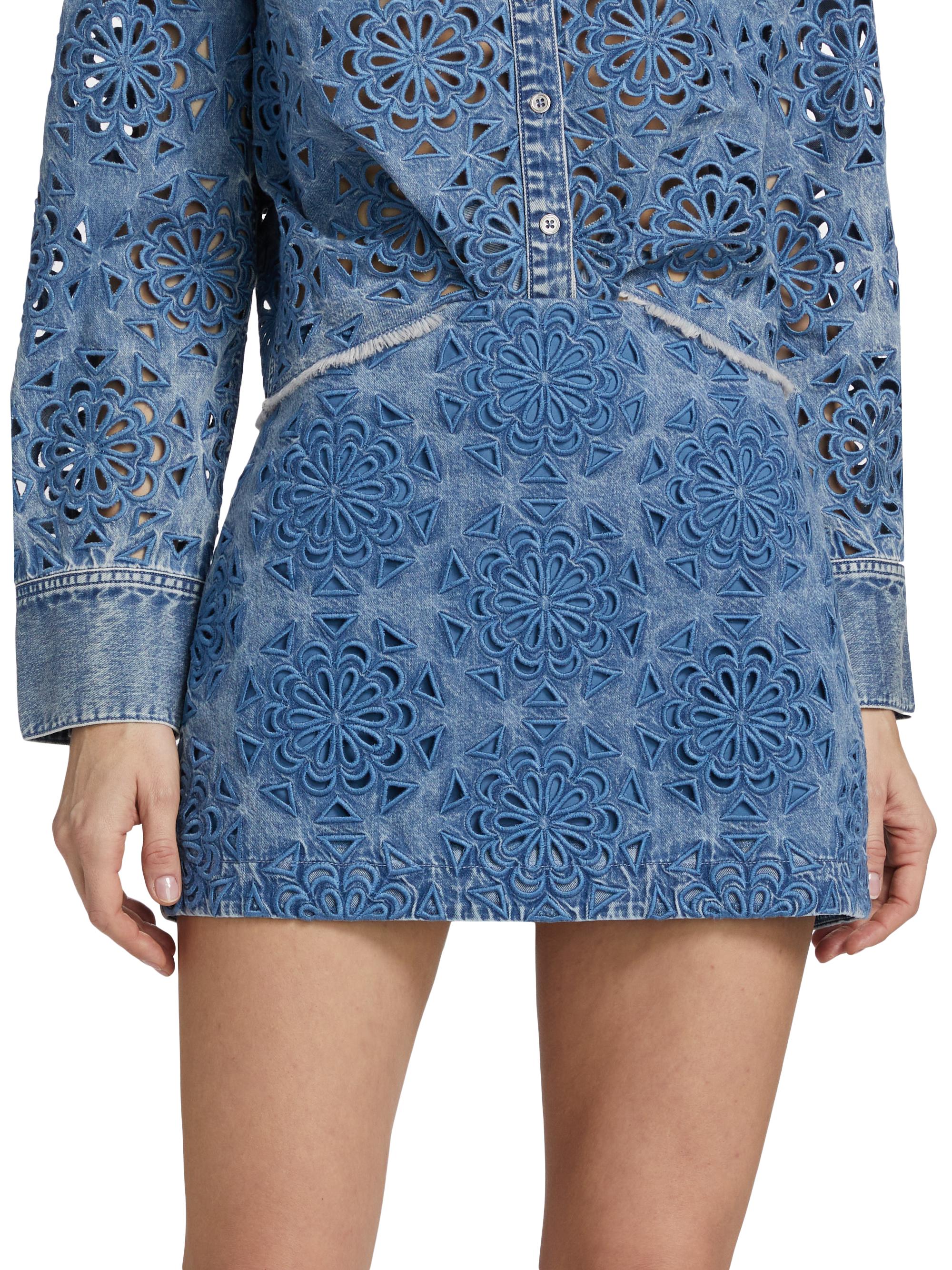 ALICE + OLIVIA Rubi Lasercut Denim Miniskirt | Saks Fifth Avenue