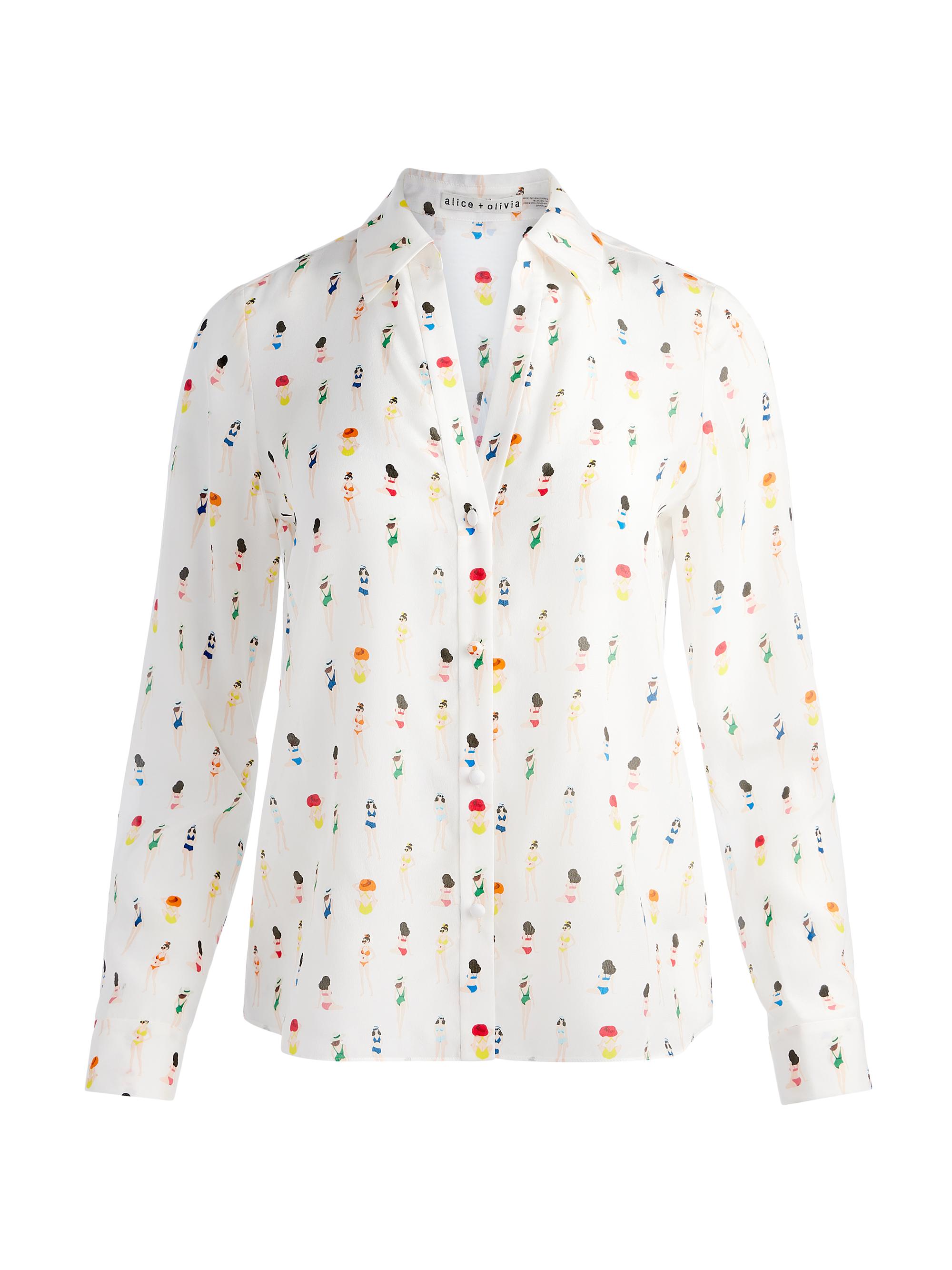 Alice + Olivia Women's Eloise Printed Silk Blouse - Beach Club