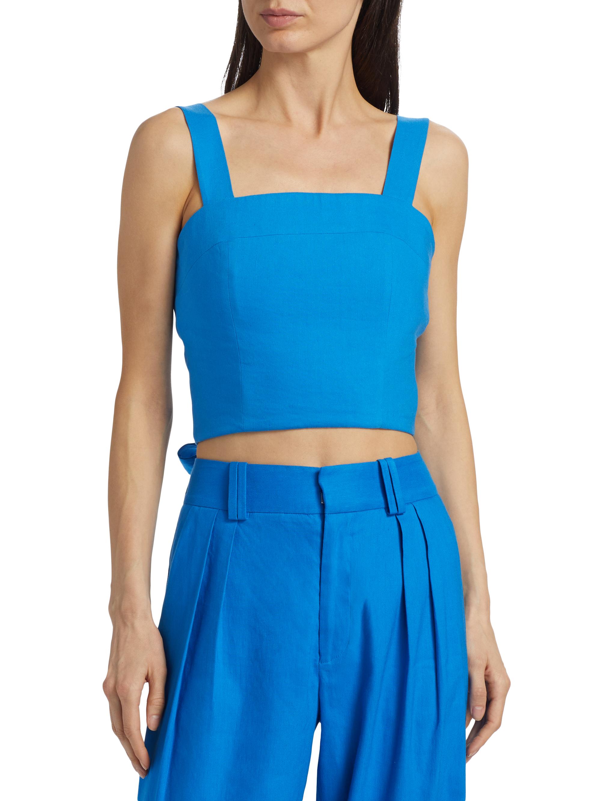 Alice + Olivia Natalia Linen-Blend Lace-Up Top | Saks Fifth