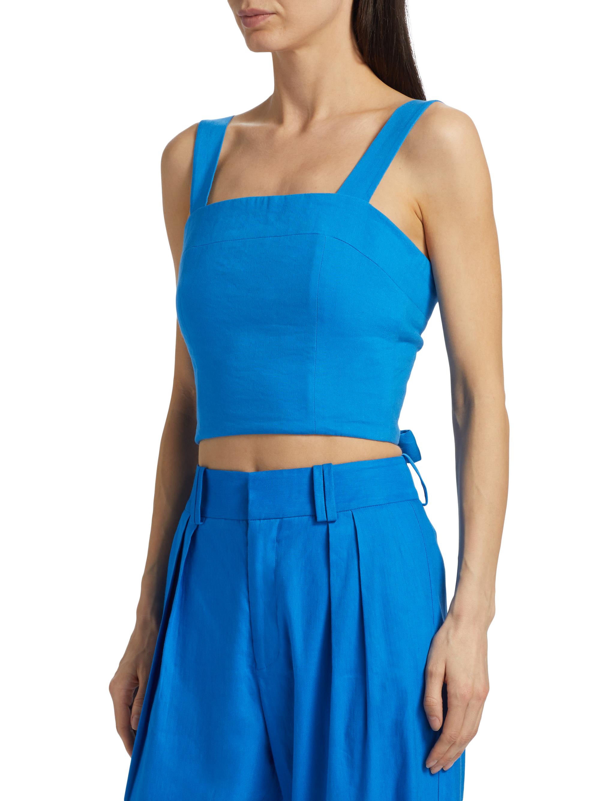 Alice + Olivia Natalia Linen-Blend Lace-Up Top | Saks Fifth