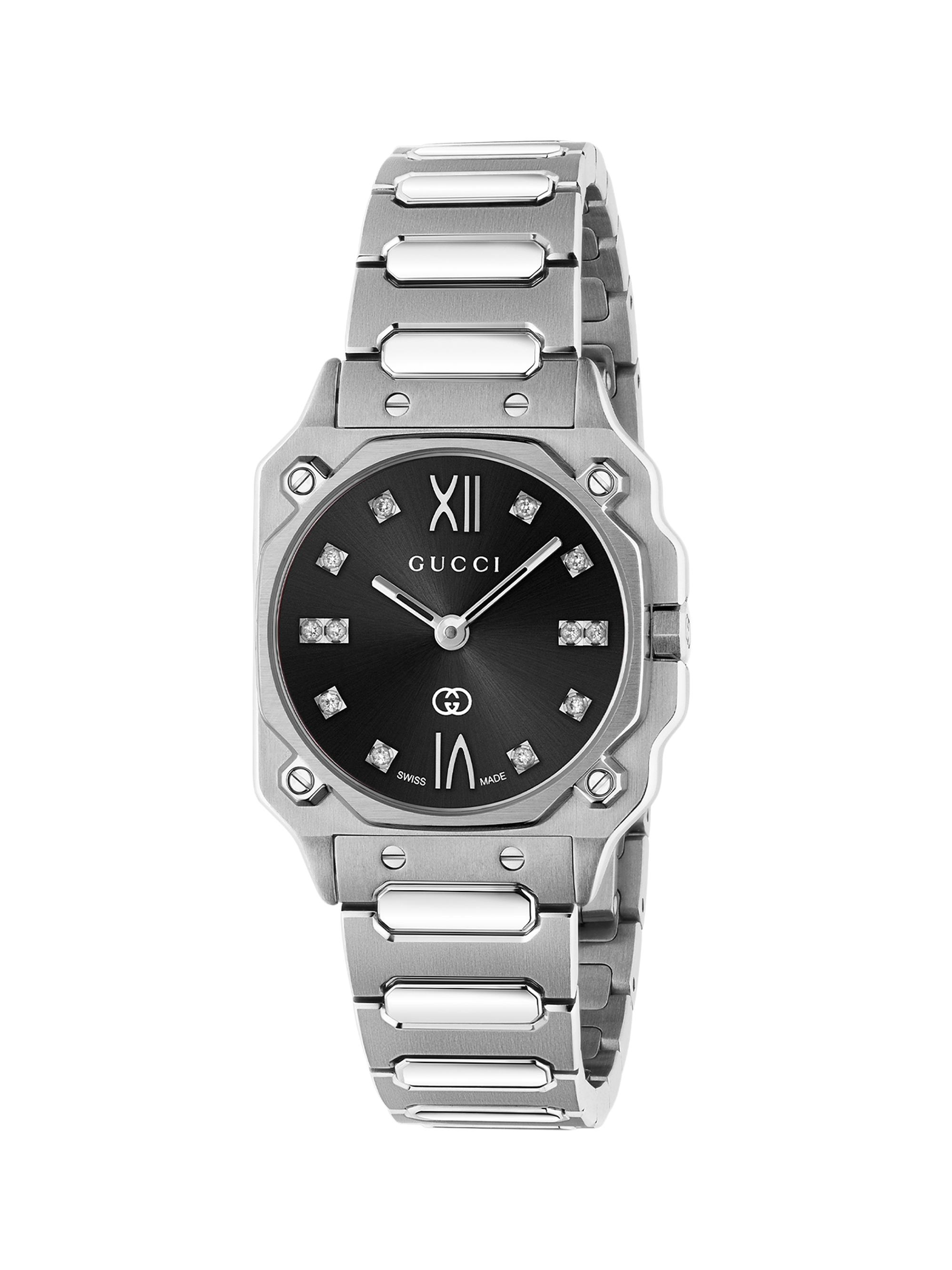 Gucci Women's G-Flat Stainless Steel & 0.06 TCW Diamond Bracelet Watch/24MM - Steel