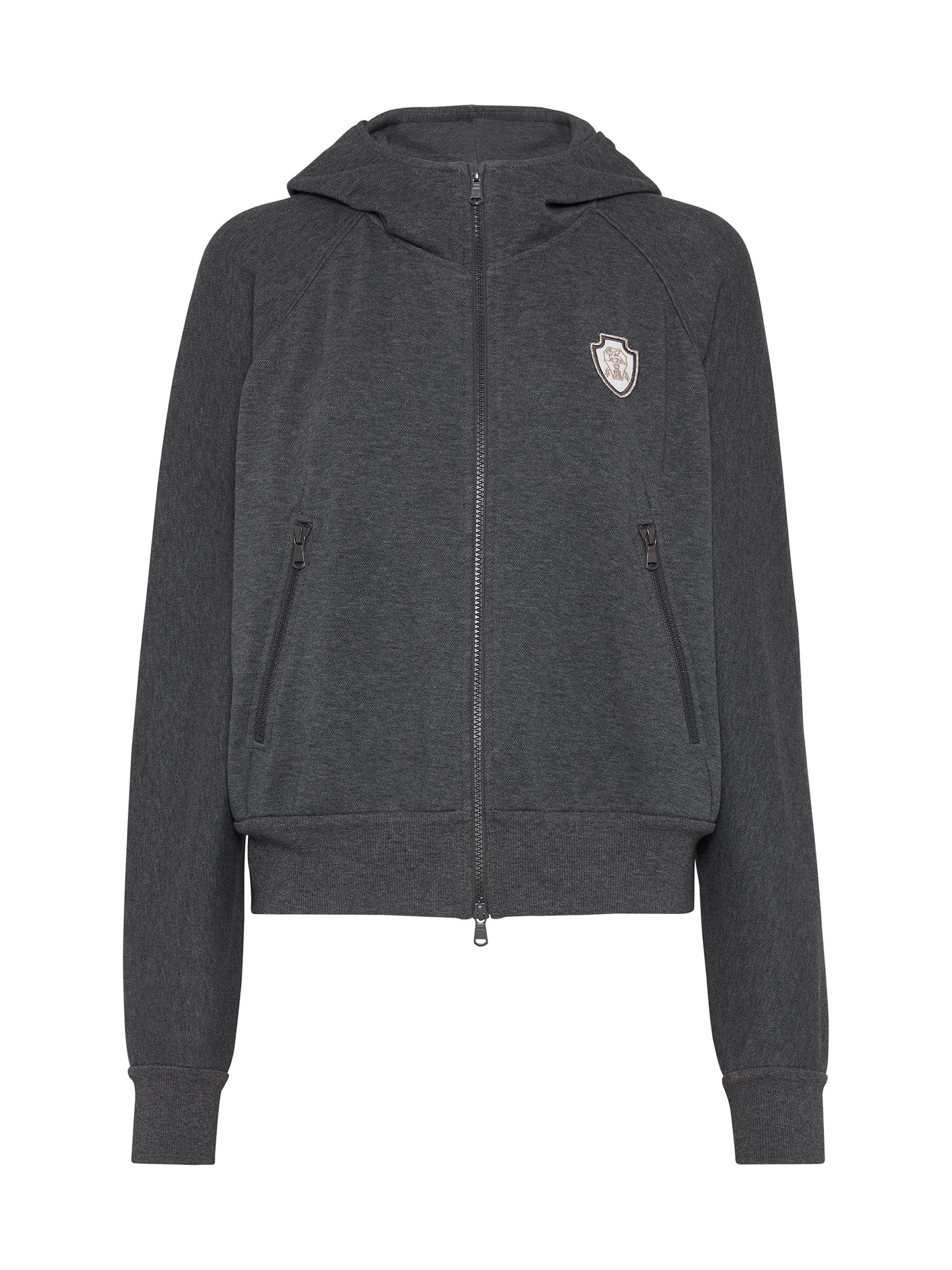 Brunello Cucinelli Women's Techno Cotton Piqué Hooded Sweatshirt with Logo - Lead