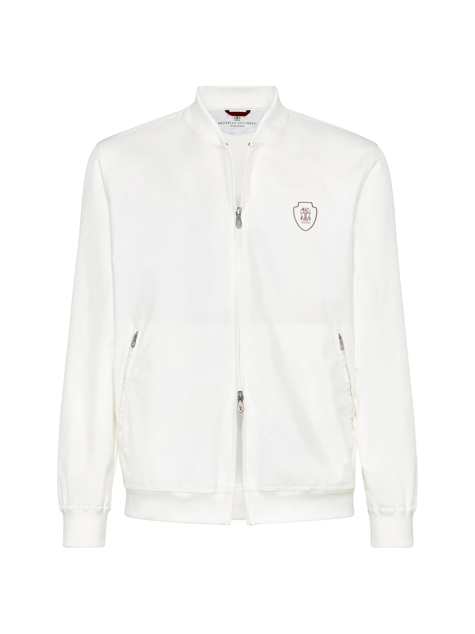 Brunello Cucinelli Men's Nylon Sweatshirt with Logo and Zipper - White