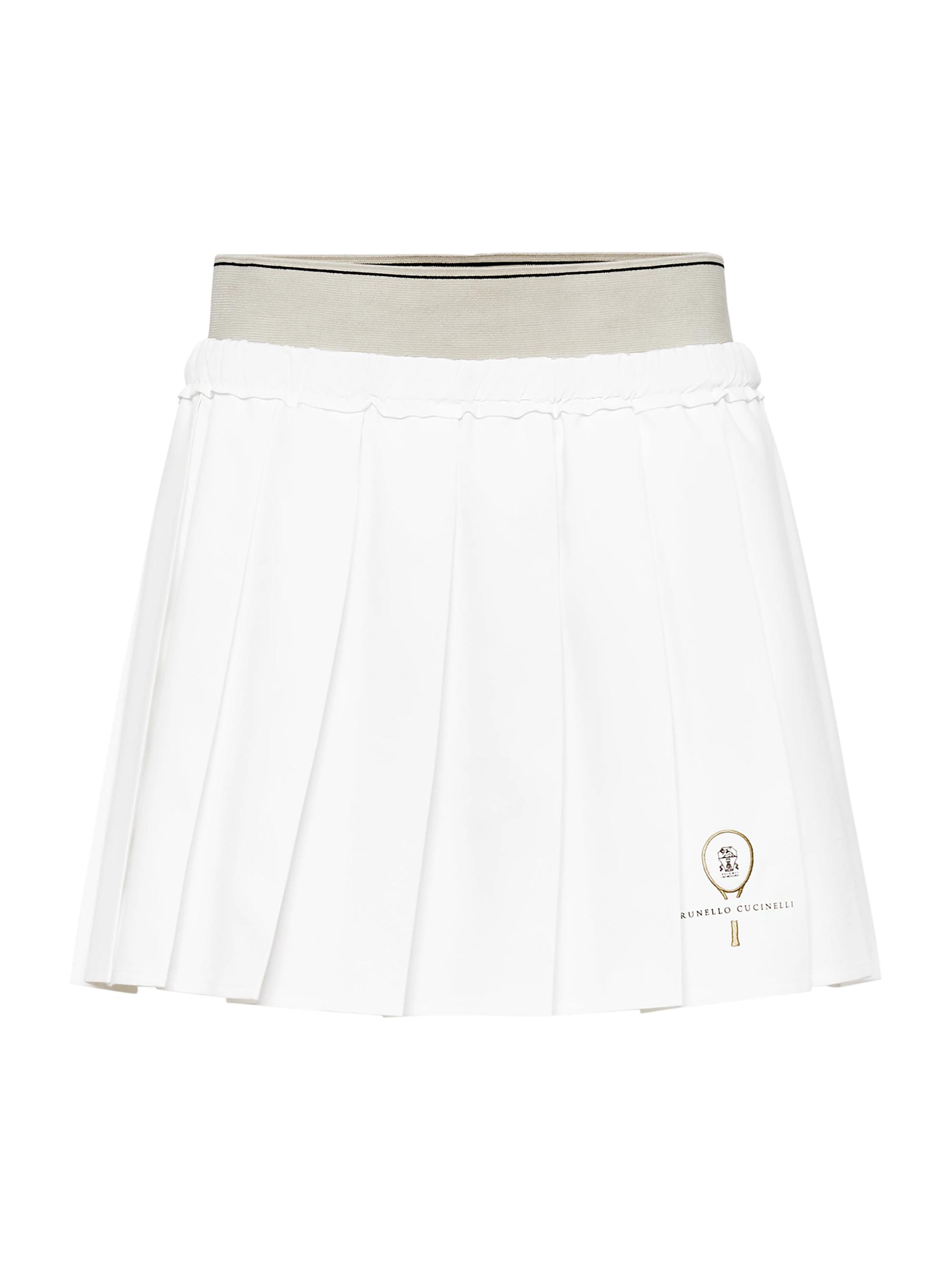 Brunello Cucinelli Women's Pleated Techno Poplin Mini Skirt with Tennis Logo - White