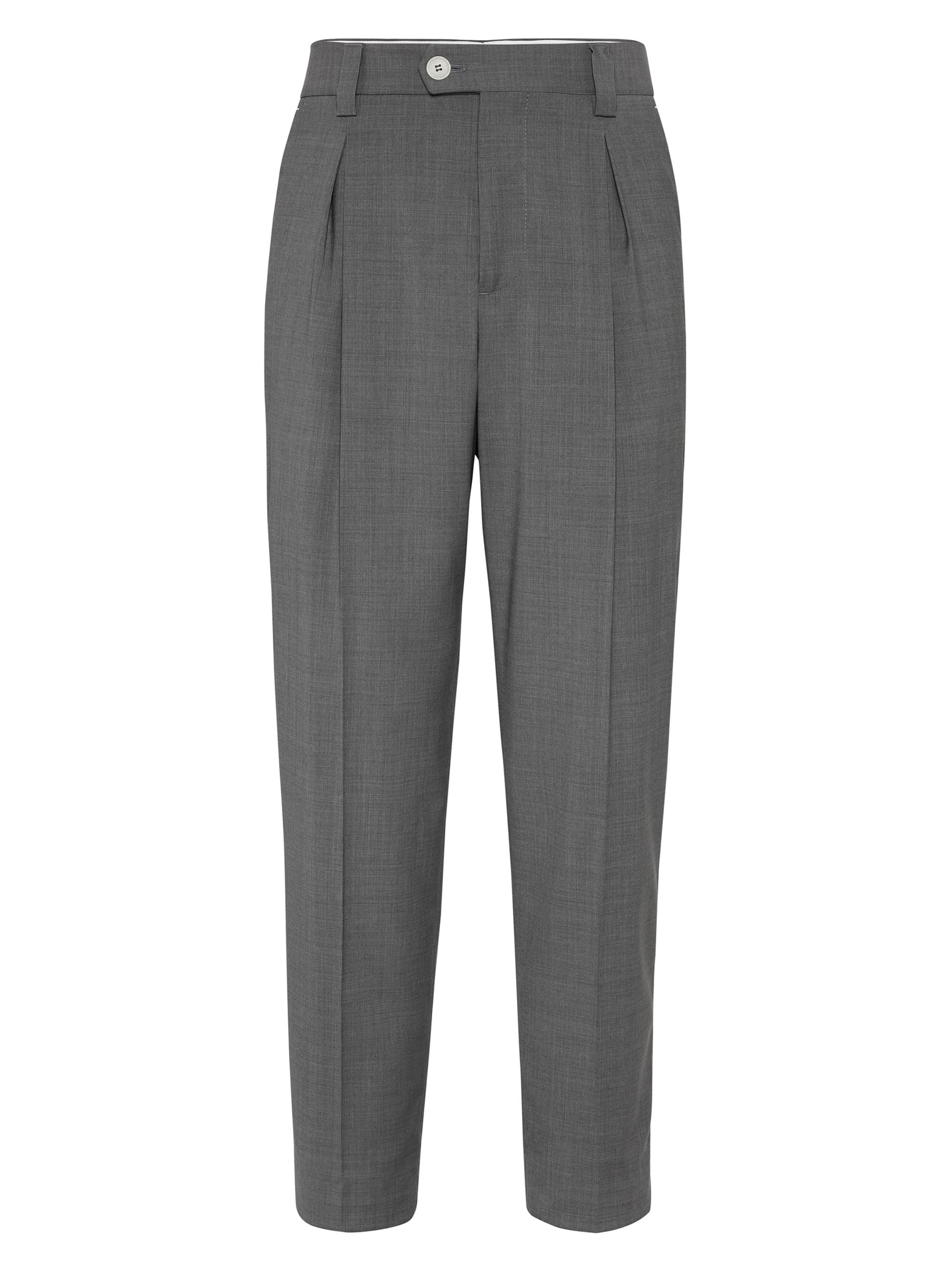 Brunello Cucinelli Men's Virgin Wool Dynamic Fresco Trousers with Tee Holder - Medium Grey
