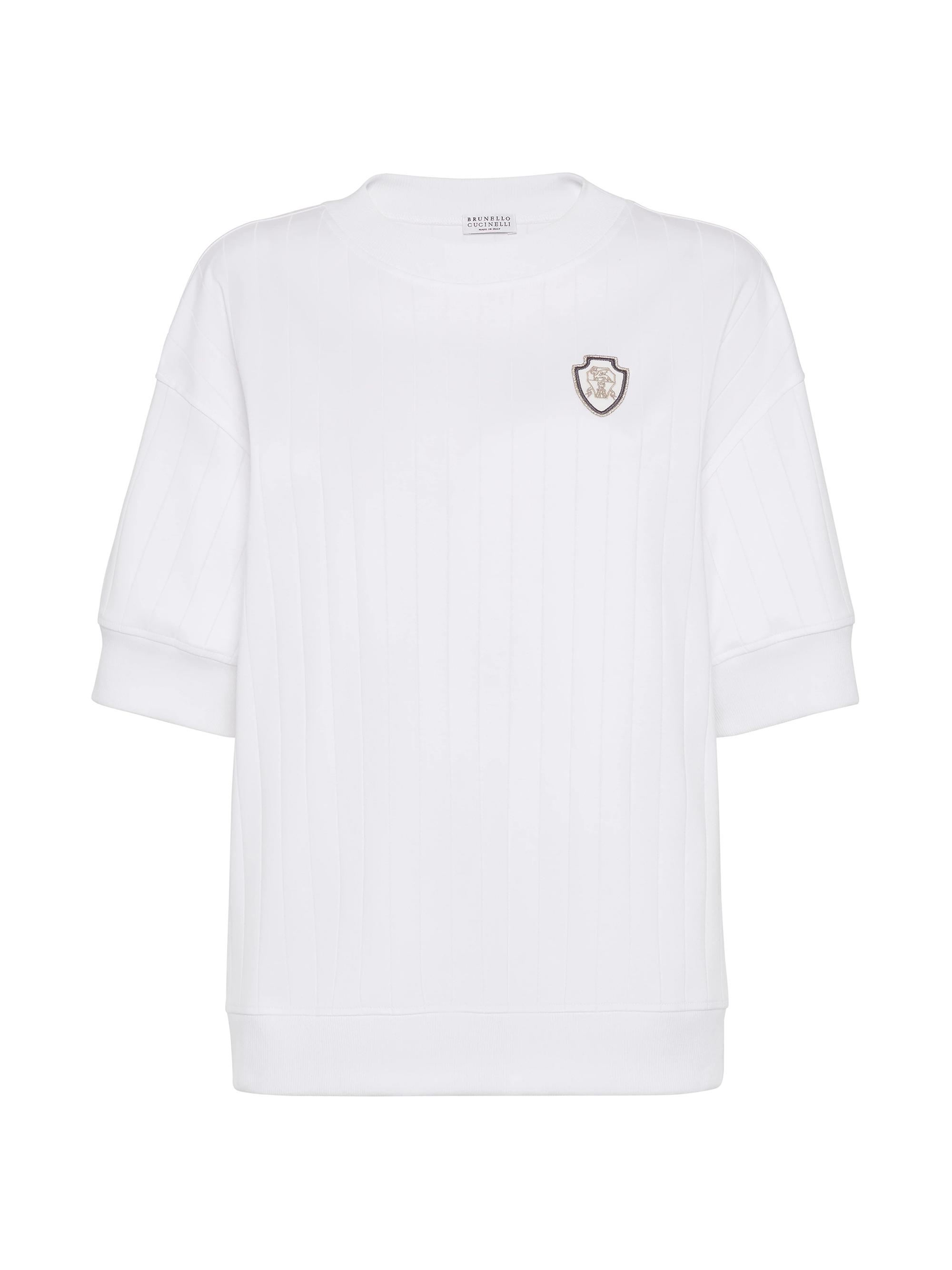 Brunello Cucinelli Women's Cotton Wide Ribbed Interlock T-Shirt with Logo - White