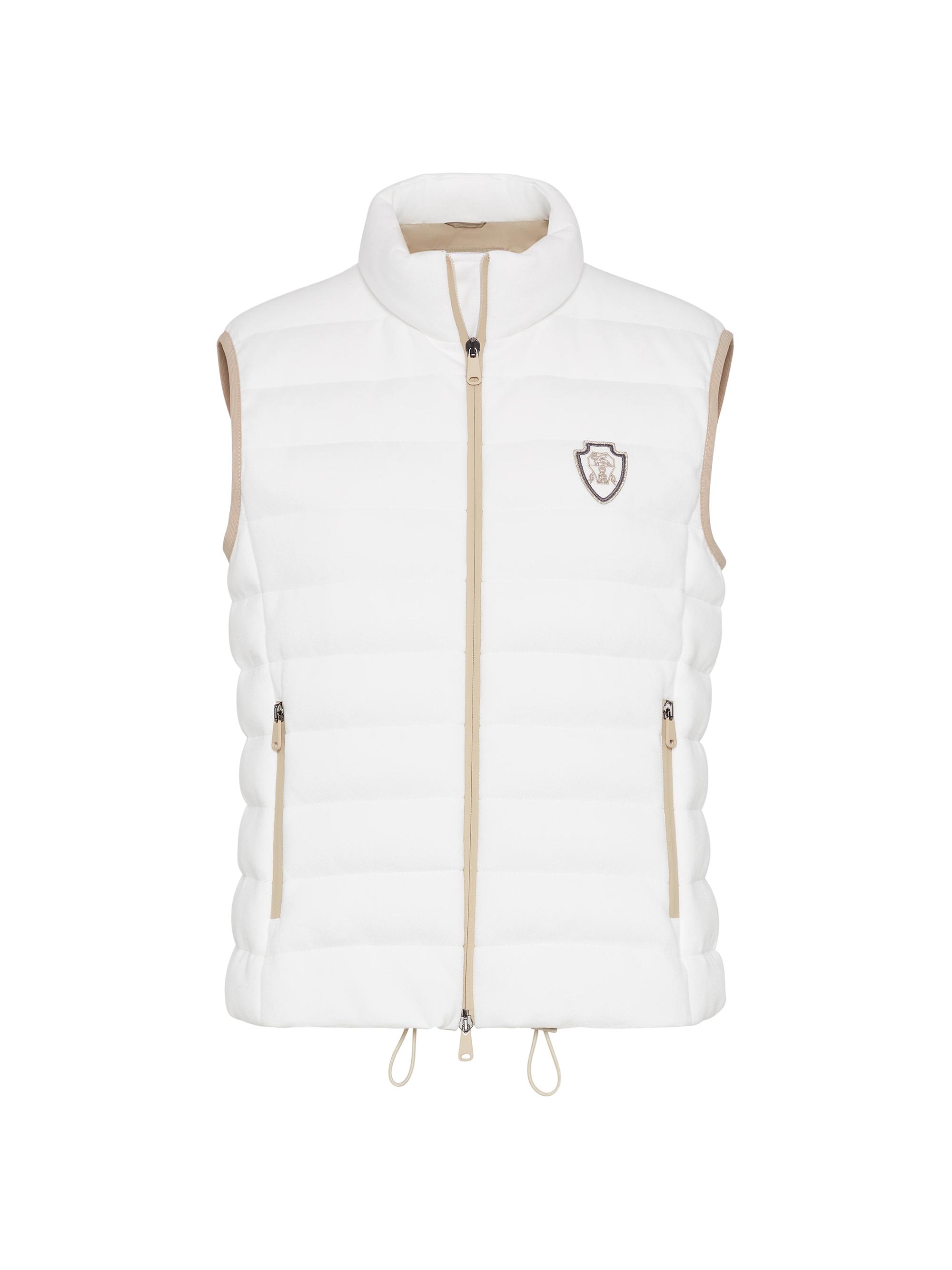 Brunello Cucinelli Women's Techno Cotton Piqué Down Vest with Logo - White