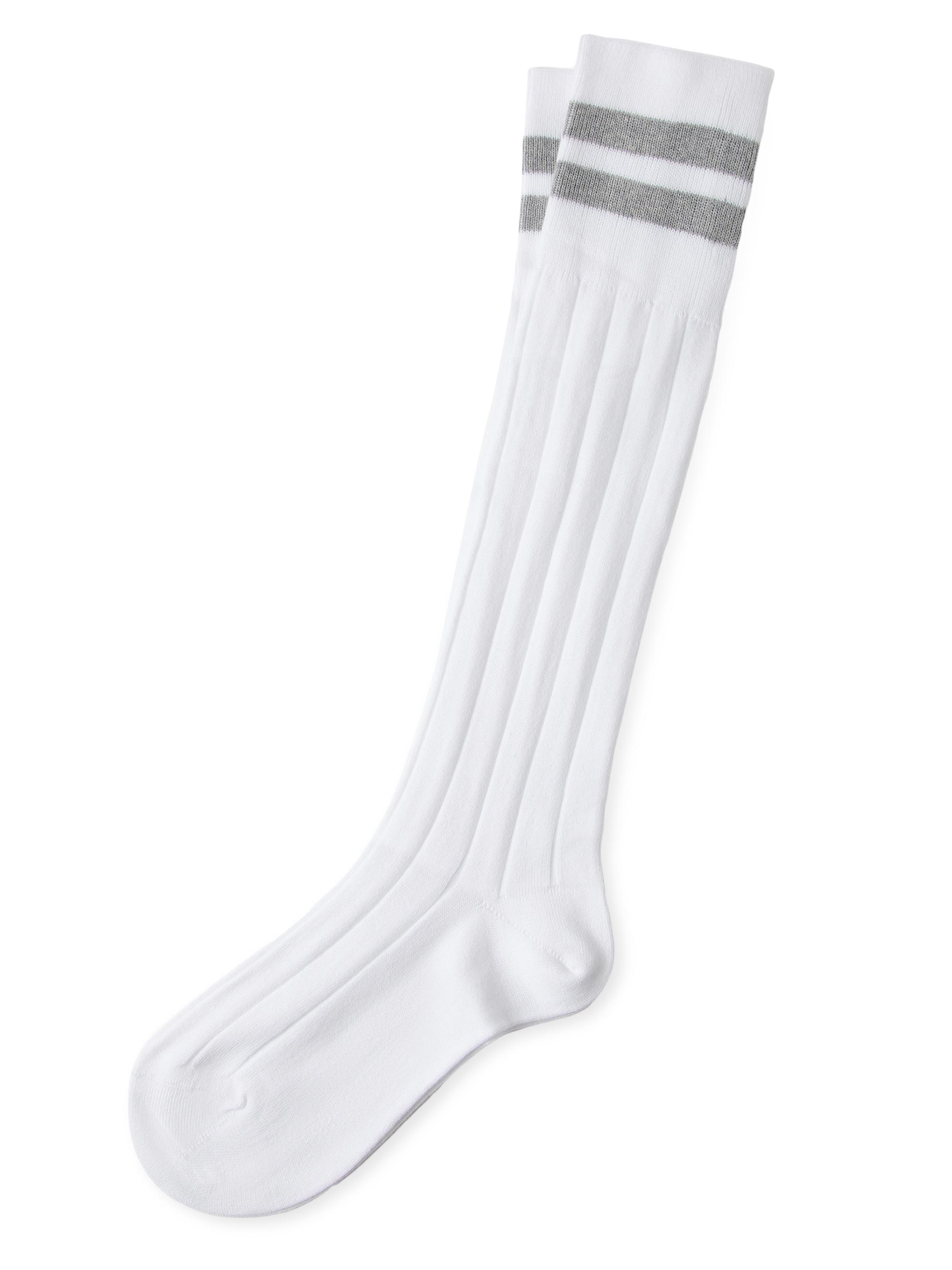 Brunello Cucinelli Women's Cotton Rib Knit Socks with Stripes - Light Grey