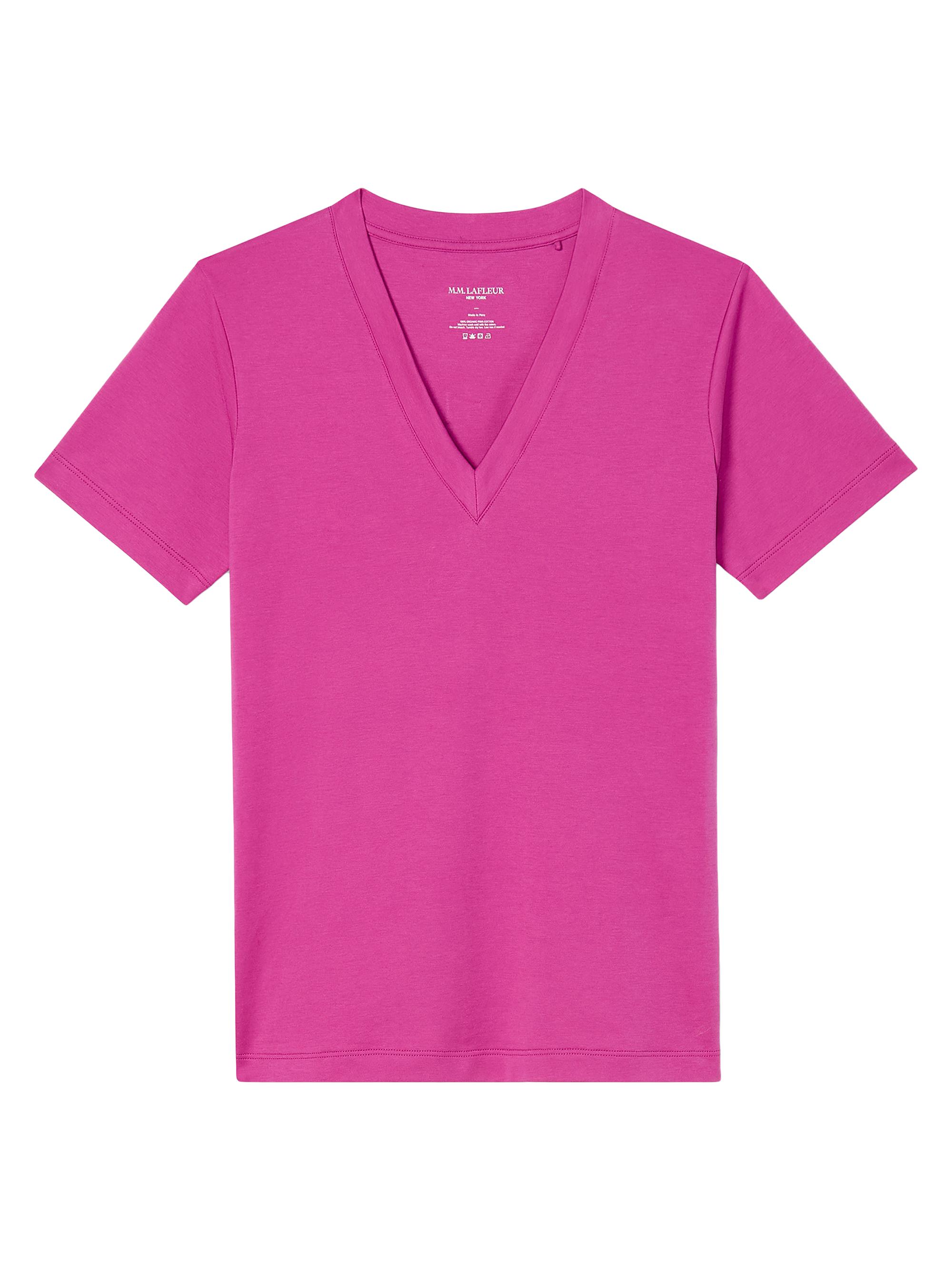 M.M.LaFleur Women's Lee V-Neck Pima Cotton T-Shirt - Pink Berry