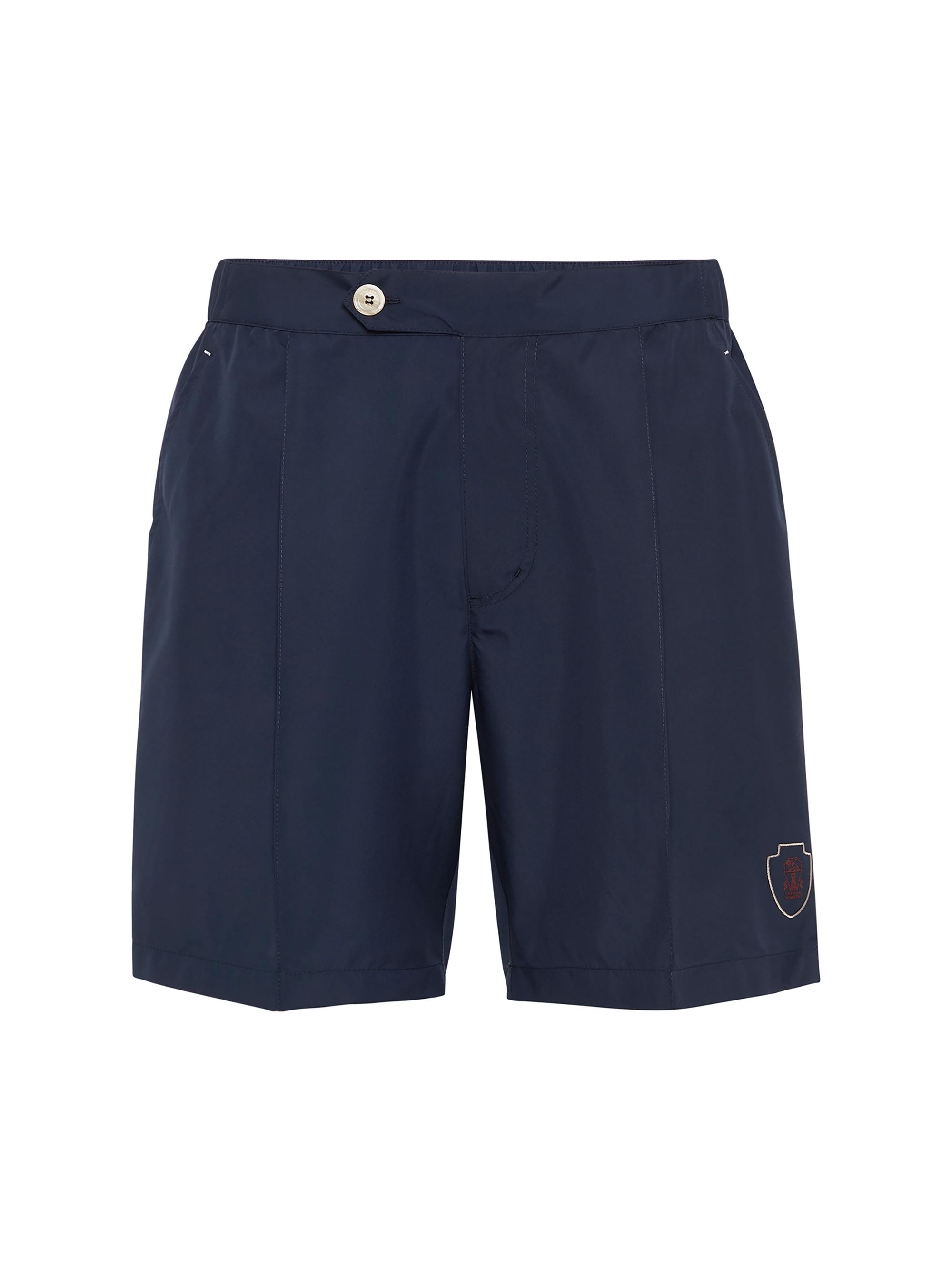 Brunello Cucinelli Men's Nylon Shorts with Pleats and Tabbed Waistband - Blue