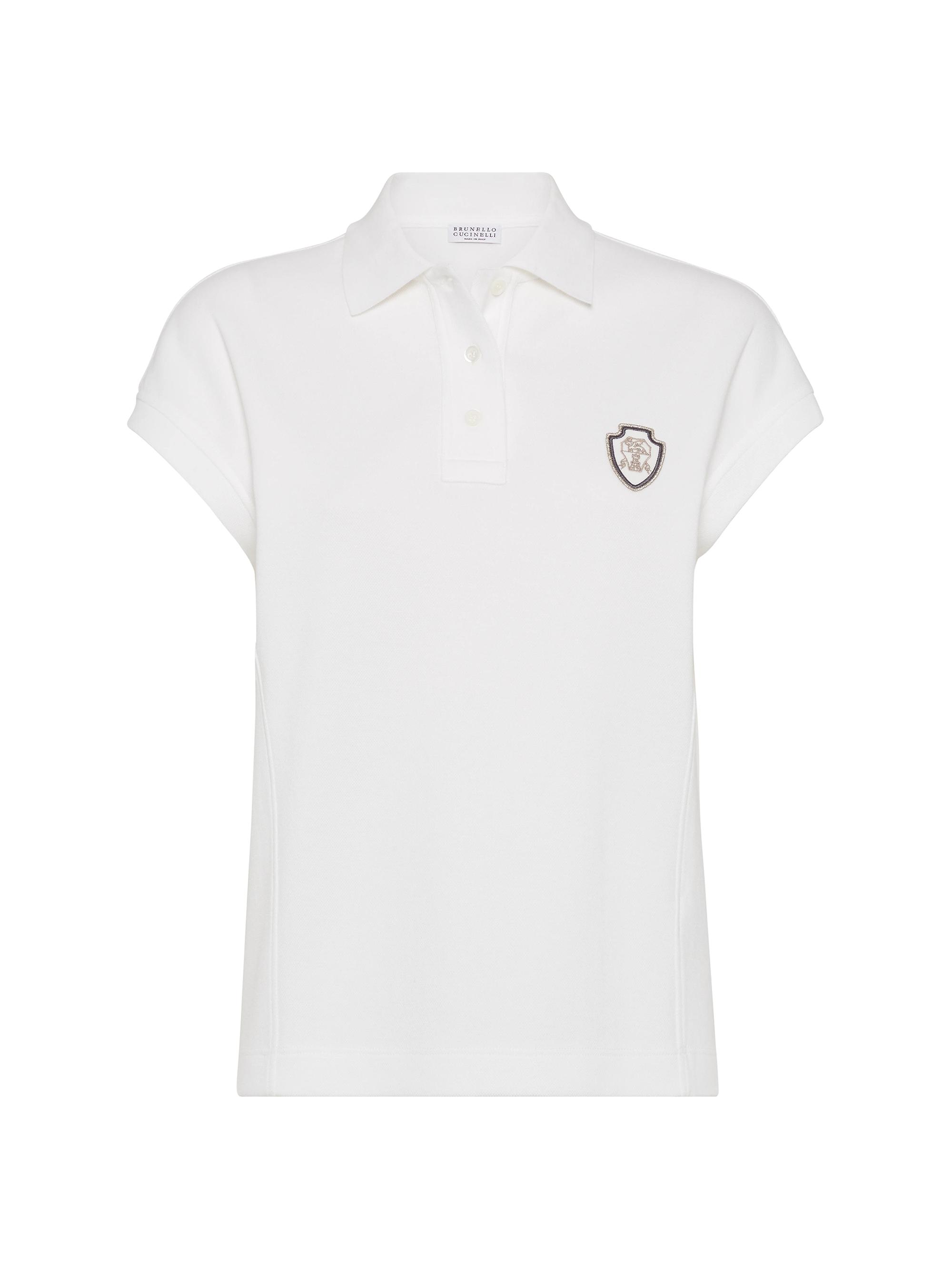 Brunello Cucinelli Women's Techno Cotton Piqué Polo Shirt with Logo - Off White