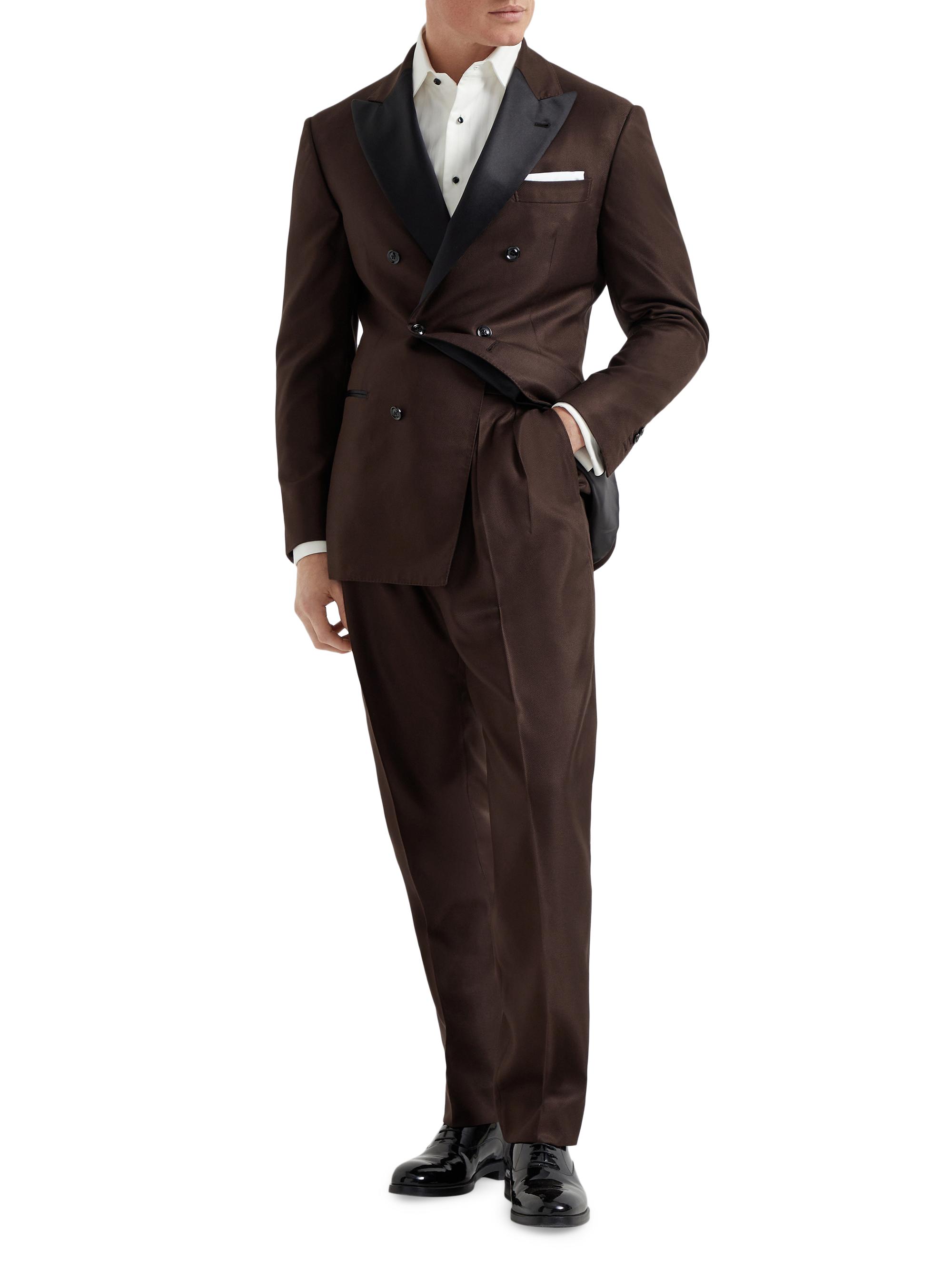Brunello Cucinelli Men's Tuxedo with one and a Half Breasted Jacket and Trousers - Brown