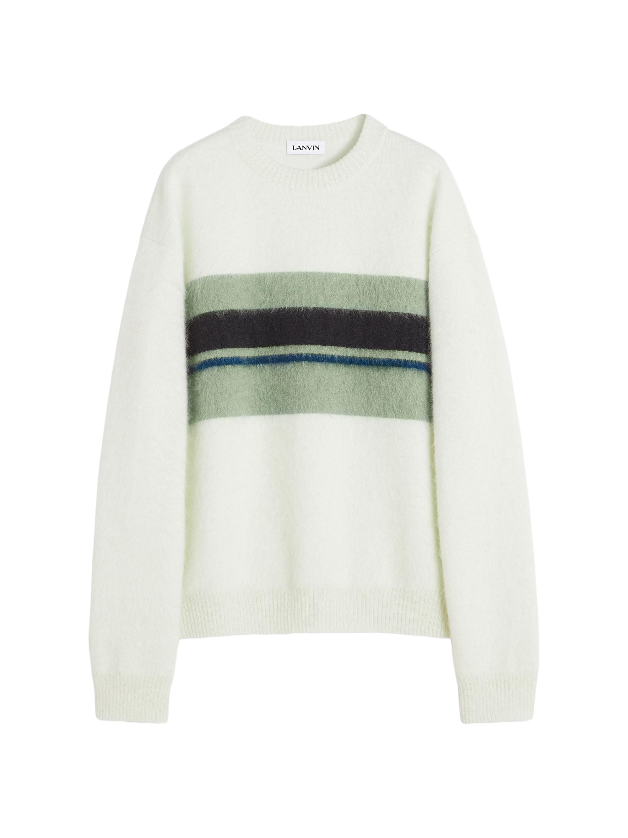 Lanvin Men's Striped Brushed Mohair Sweater - Ecru Vert De Gris