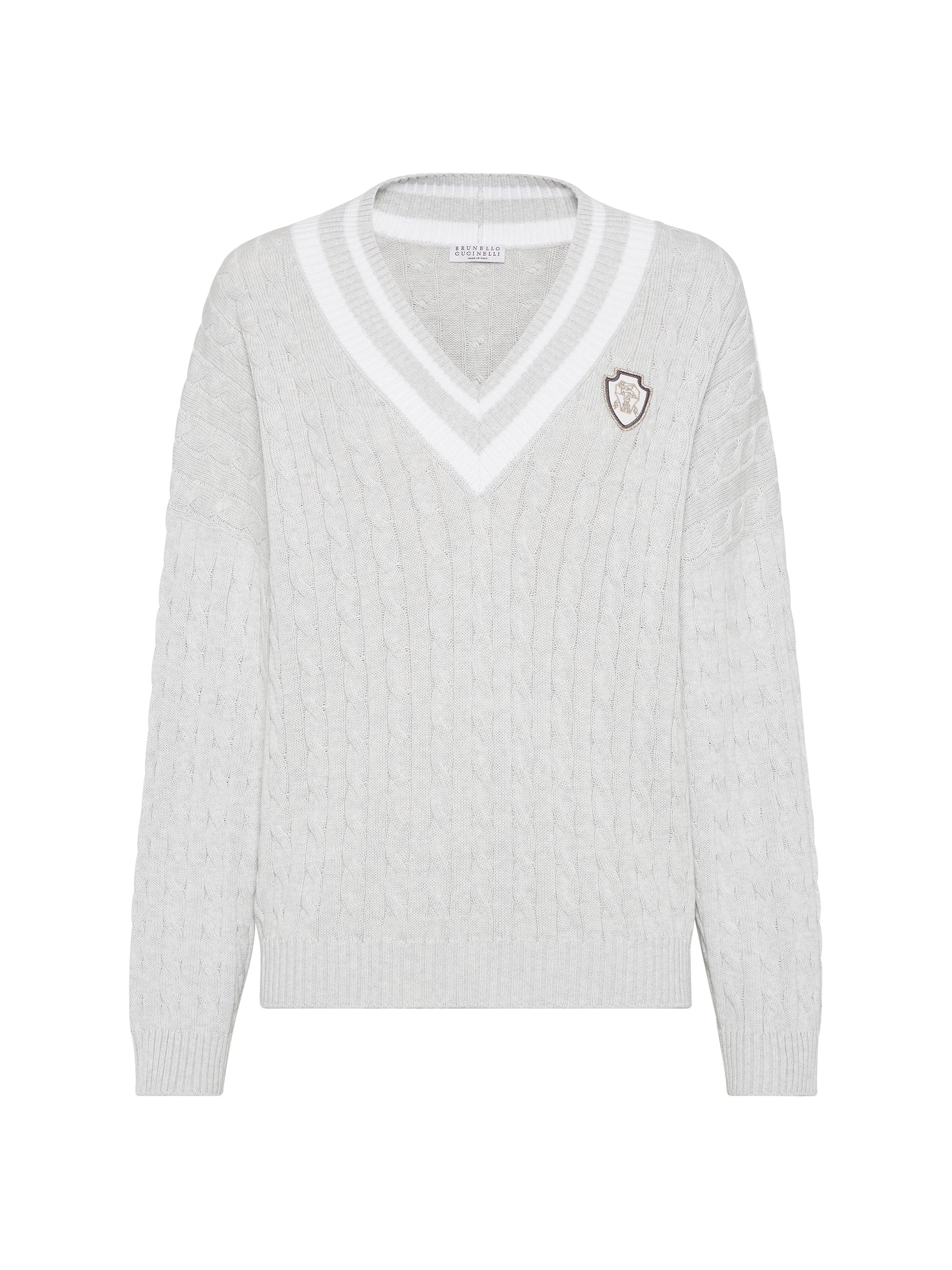 Brunello Cucinelli Women's Cotton Cable Sweater with Logo - Cloud