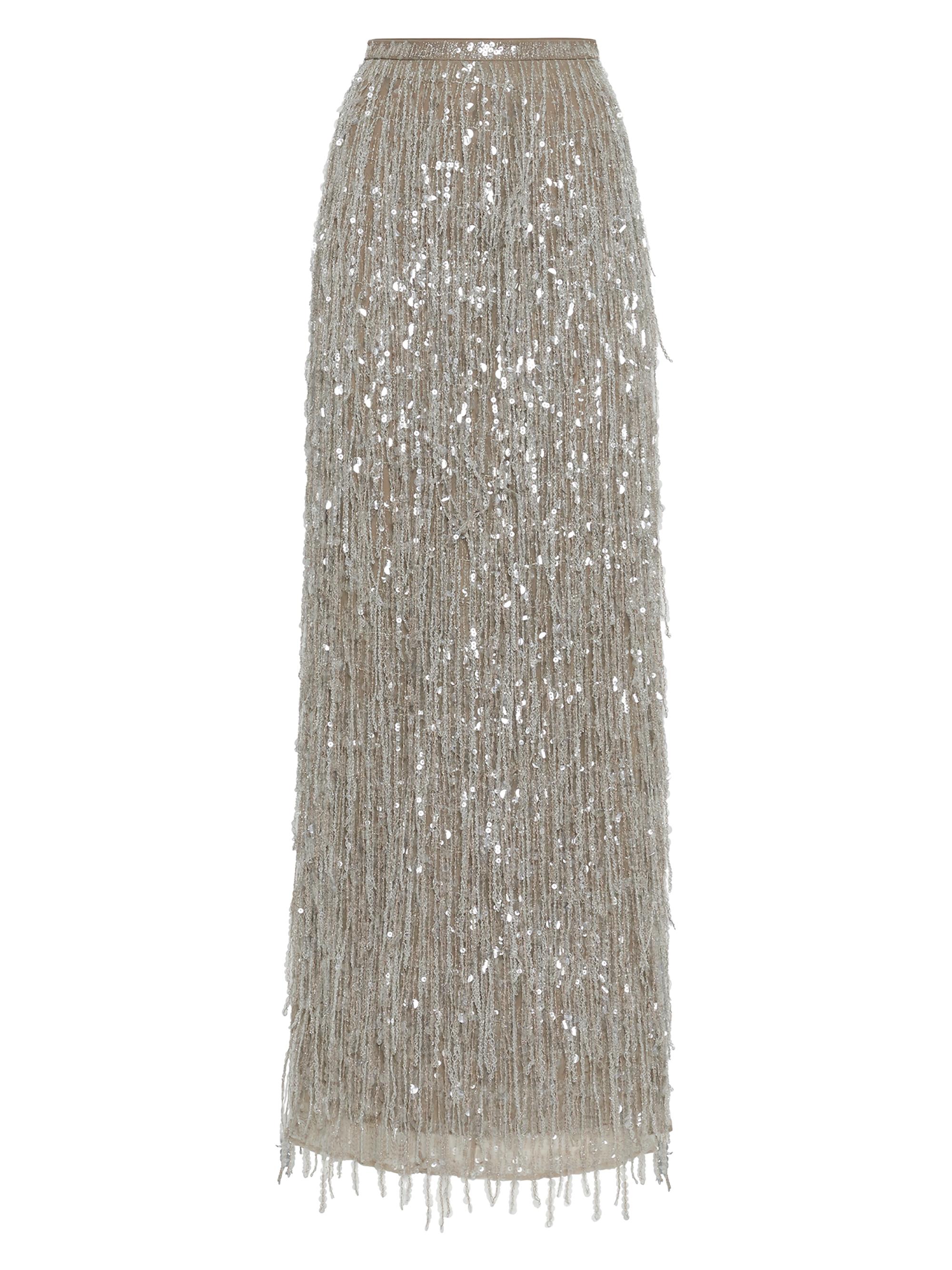 Brunello Cucinelli Women's Crispy Silk Couture Column Skirt - Silver