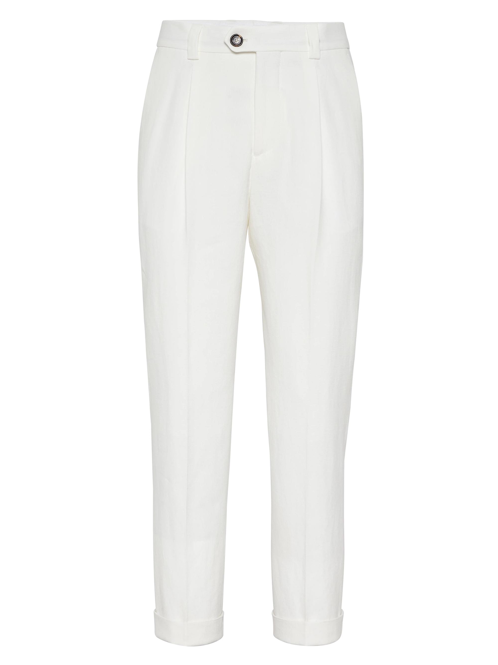 Brunello Cucinelli Men's Twisted Linen Leisure Fit Trousers with Pleats - Panama