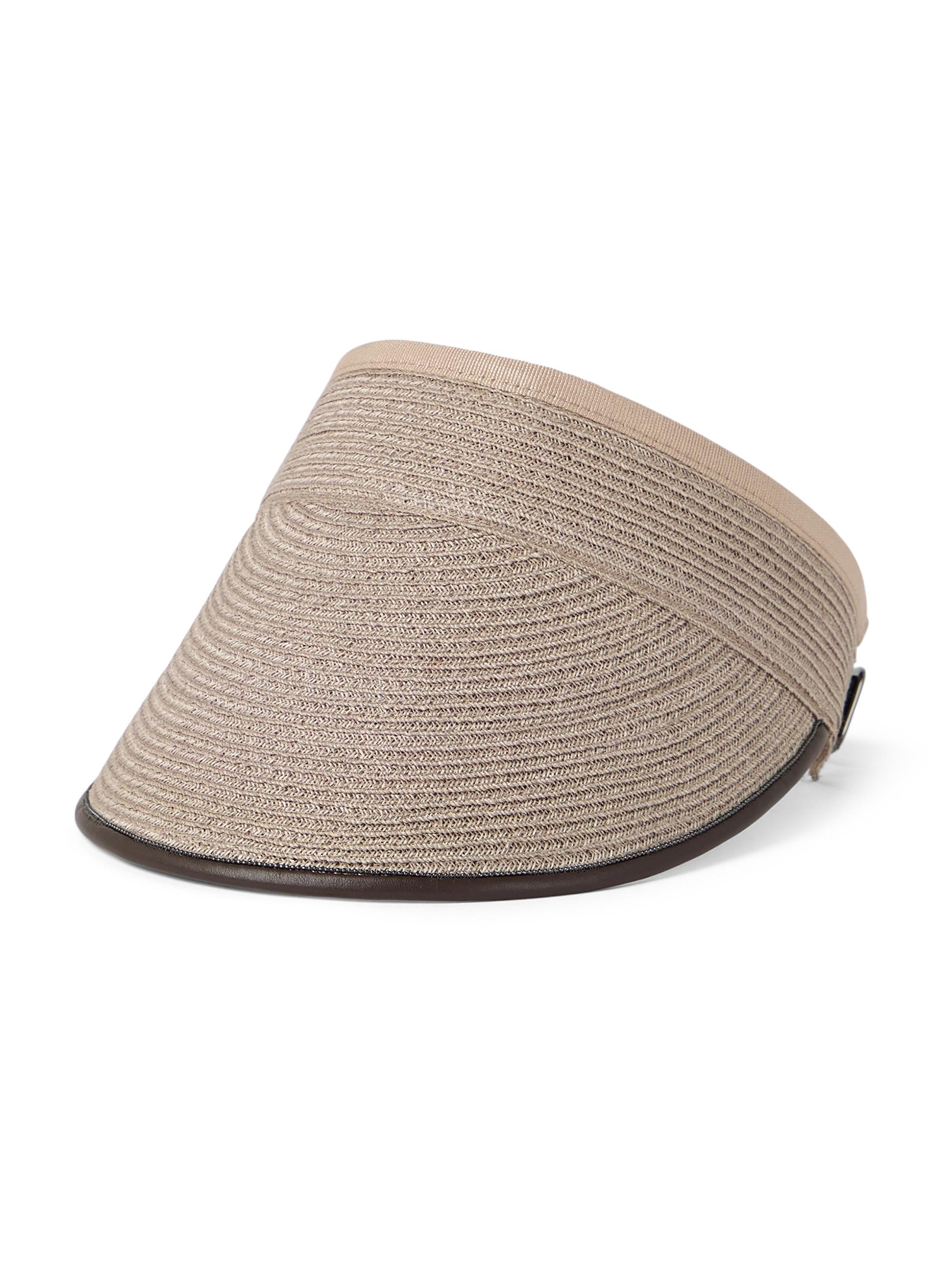 Brunello Cucinelli Women's Techno Hemp and Cotton Visor with Shiny Leather Trim - Desert