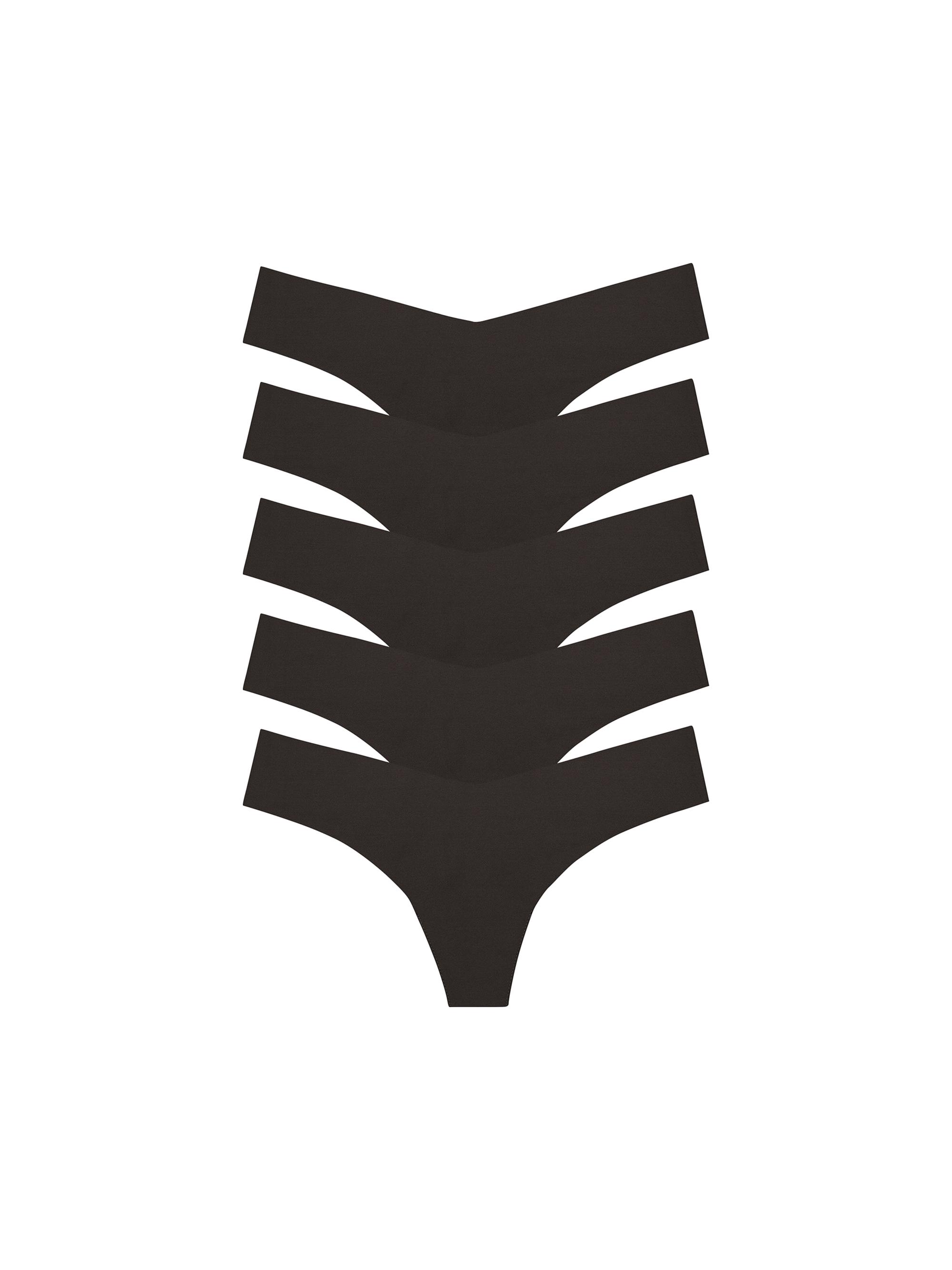 Commando Women's Microfiber 5-Pack Thong Set - Black
