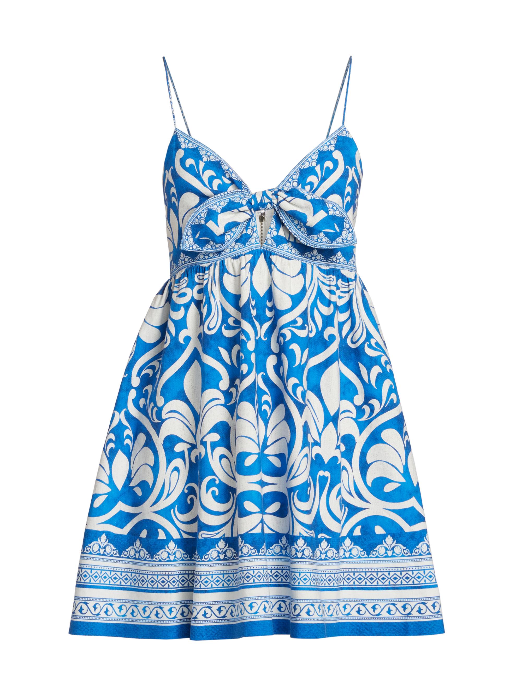 Alice + Olivia Women's Melvina Damask Linen-Cotton Minidress - Soiree True Blue