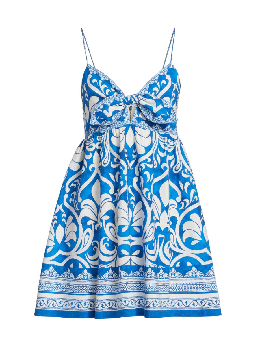 Alice And Olivia Women's Melvina Damask Linen-cotton Minidress In Blue