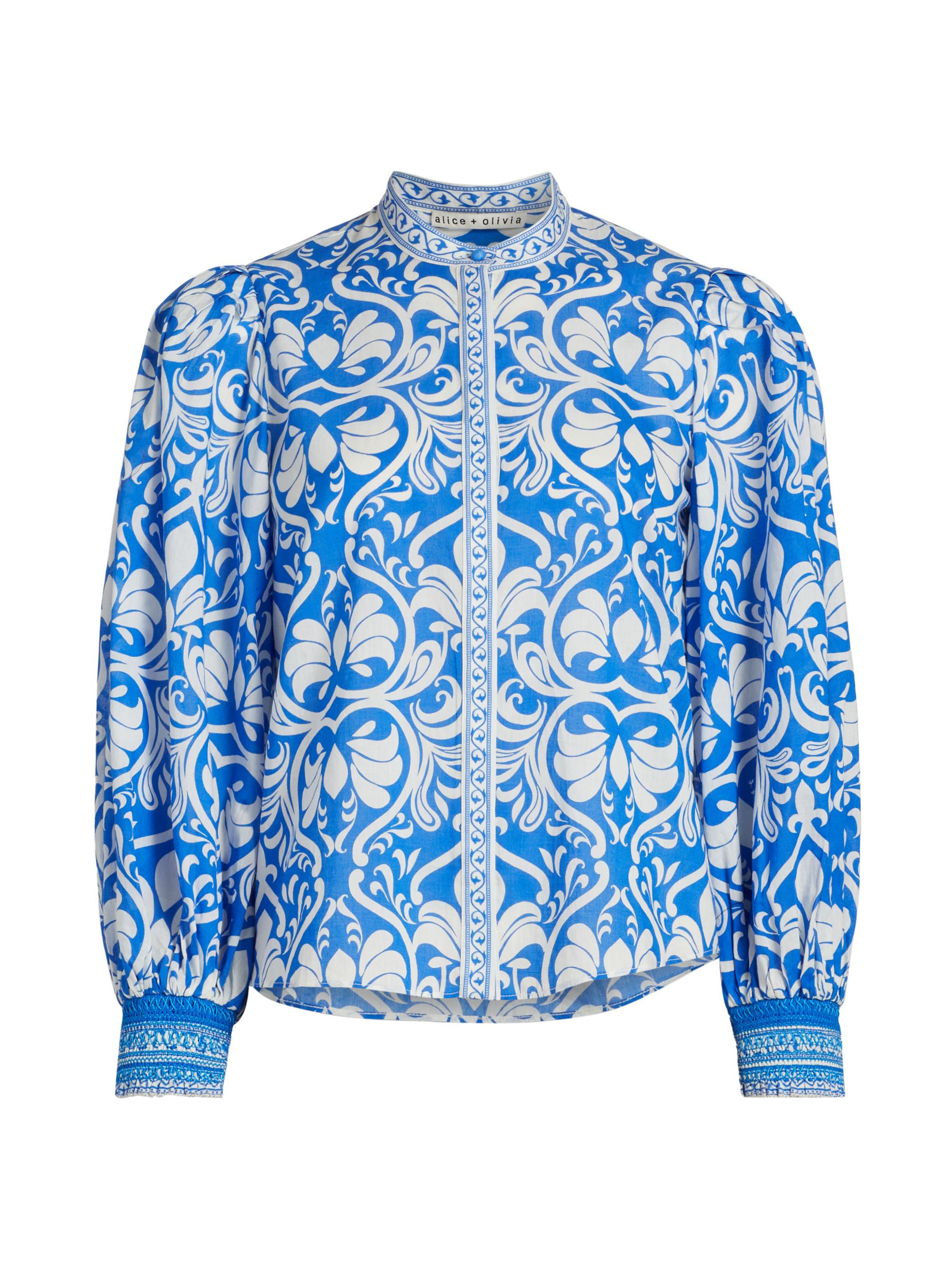 ALICE + OLIVIA Women's April Blouson Cotton Top - Soiree True Blue