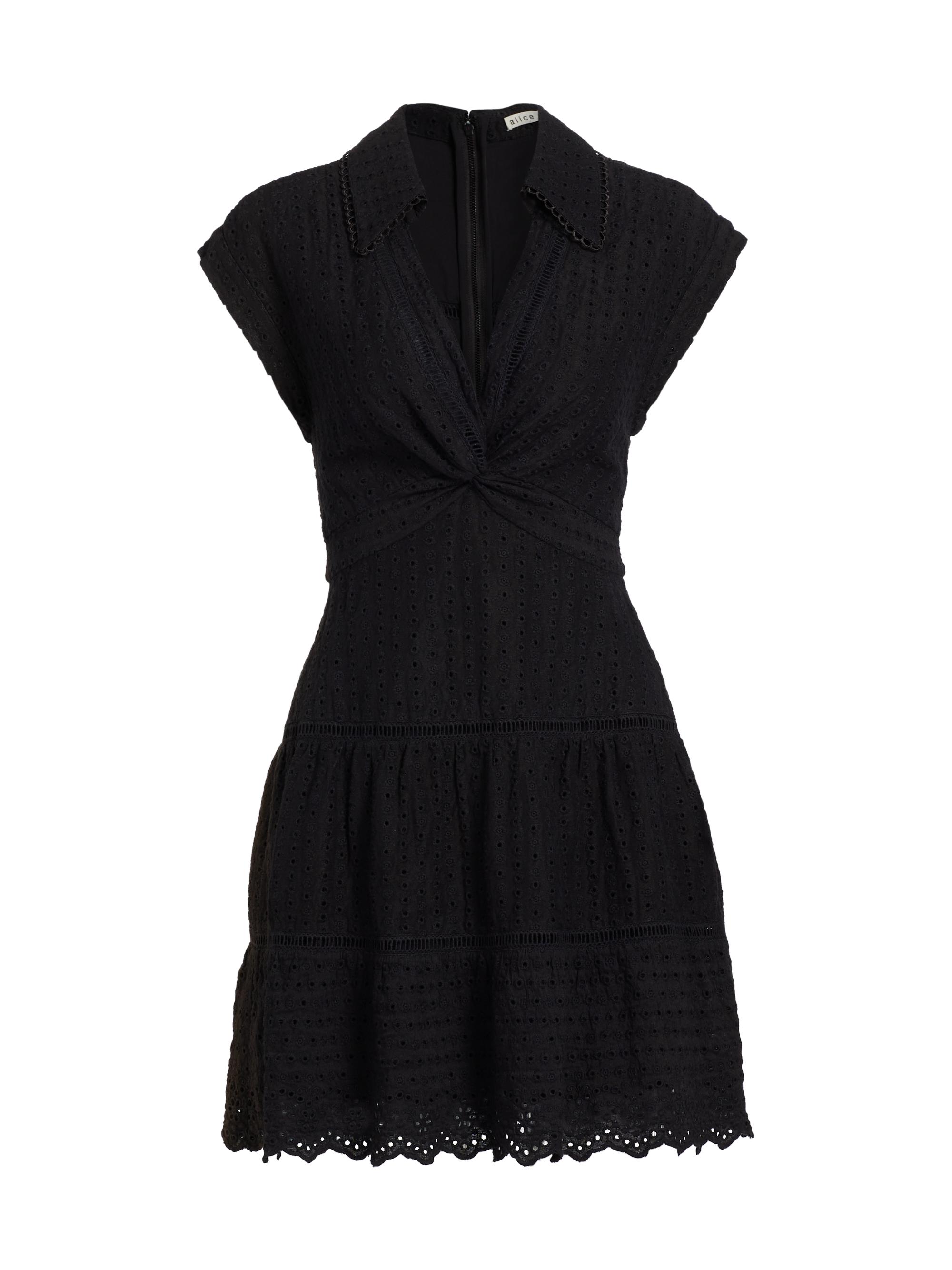ALICE + OLIVIA Women's Mila Eyelet Linen-Blend Minidress - Black