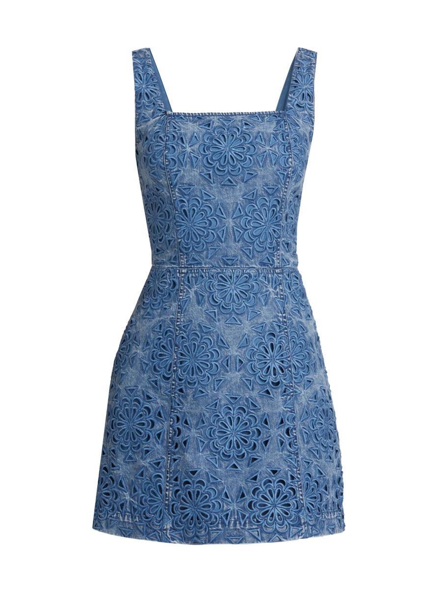 Alice And Olivia Women's Maryann Floral Cutout Denim Minidress In Blue