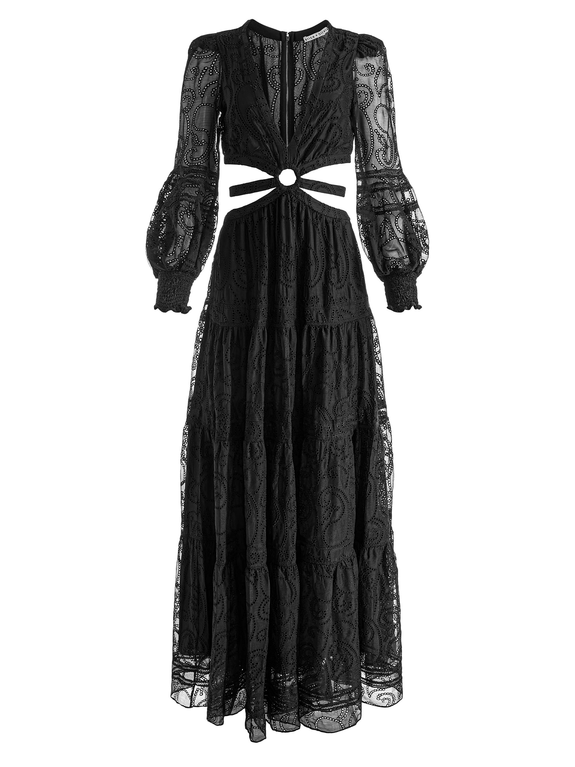 Alice + Olivia Women's Patrica Tiered Ruffle Maxi Dress - Black