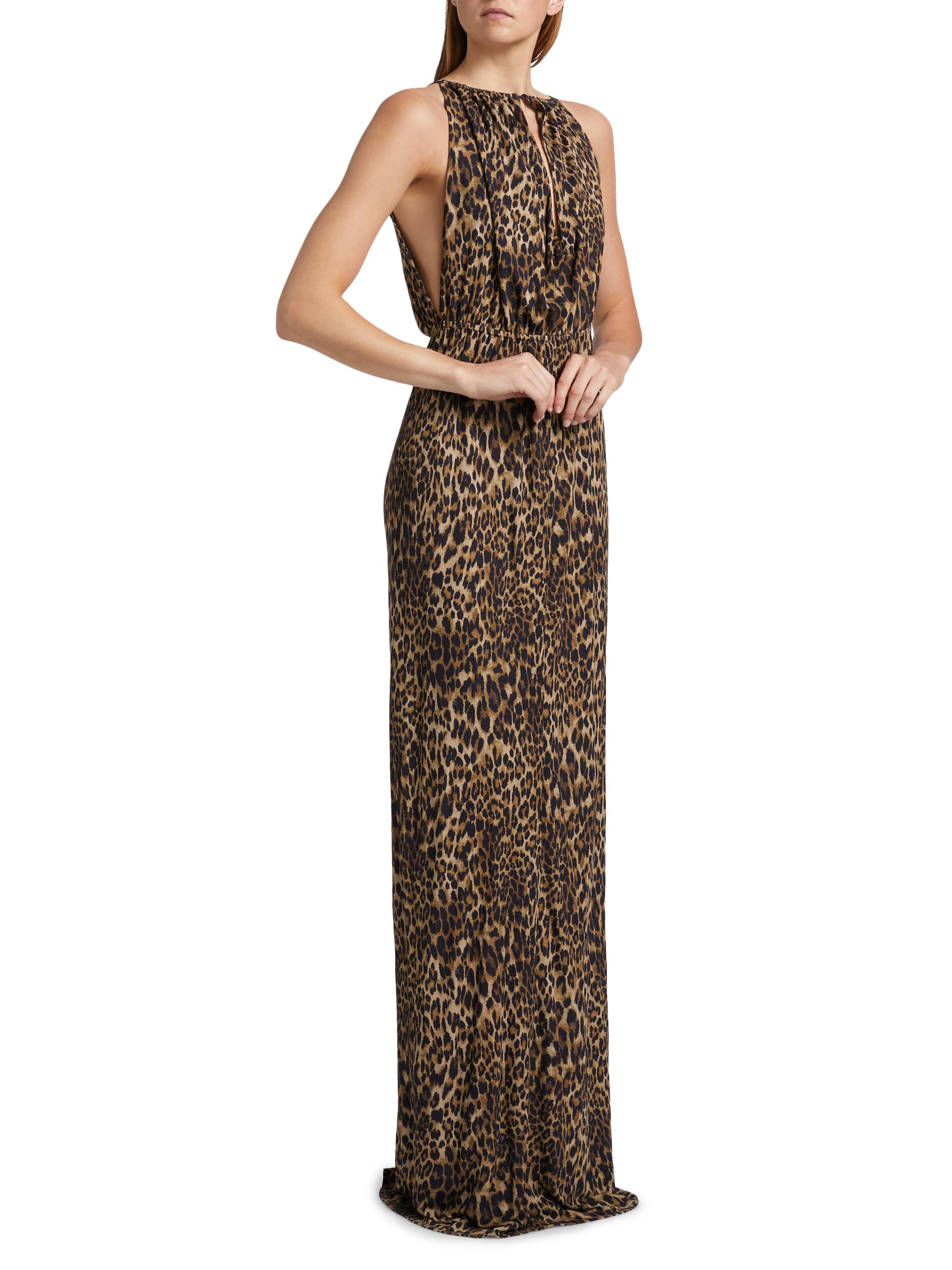 xscape evening dress Christine Silk Dress in Brown Multi Amur Leopard main image 1