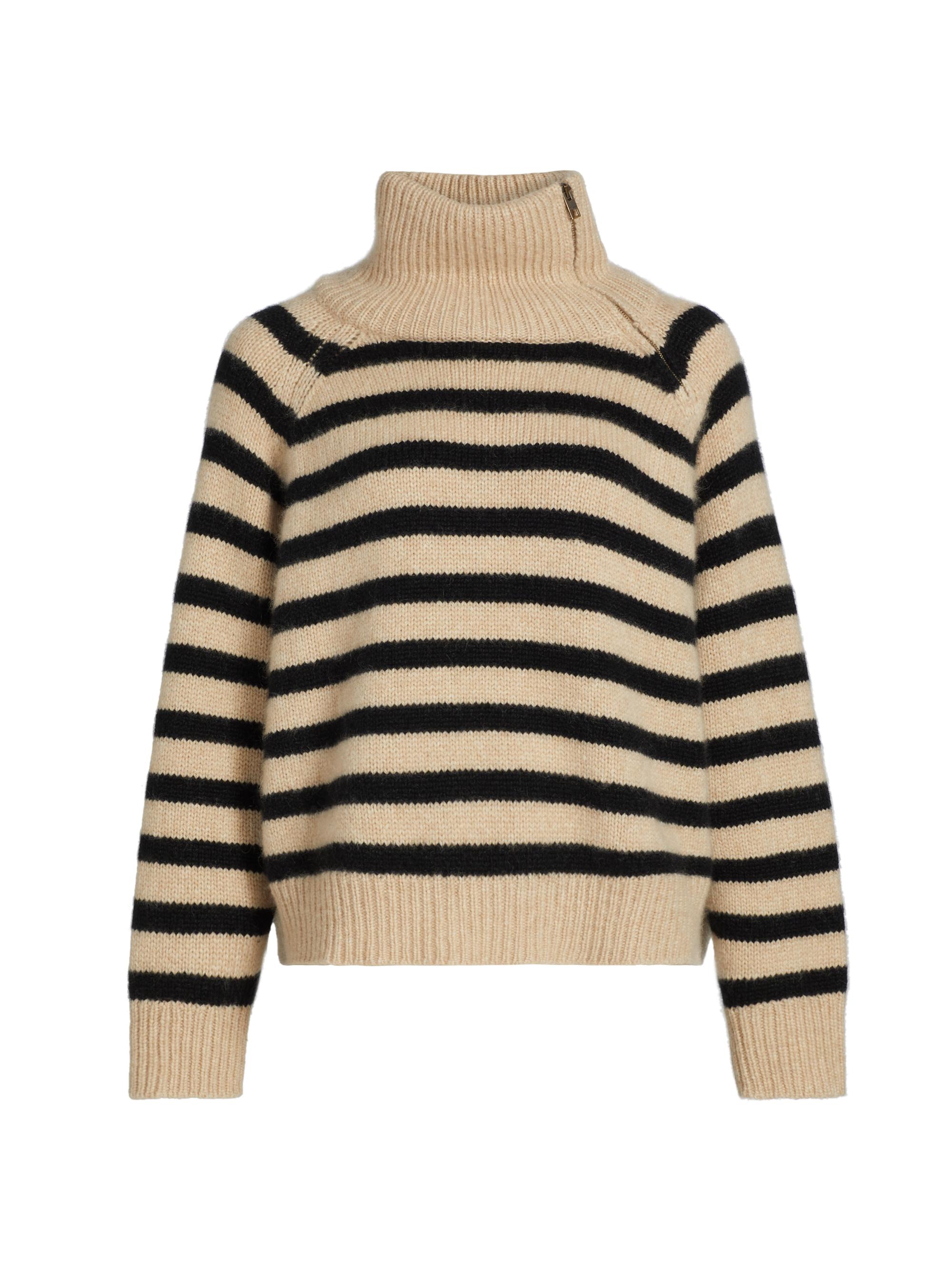 Women's Raelynn Cashmere Striped Sweater - Parchment Black Stripe