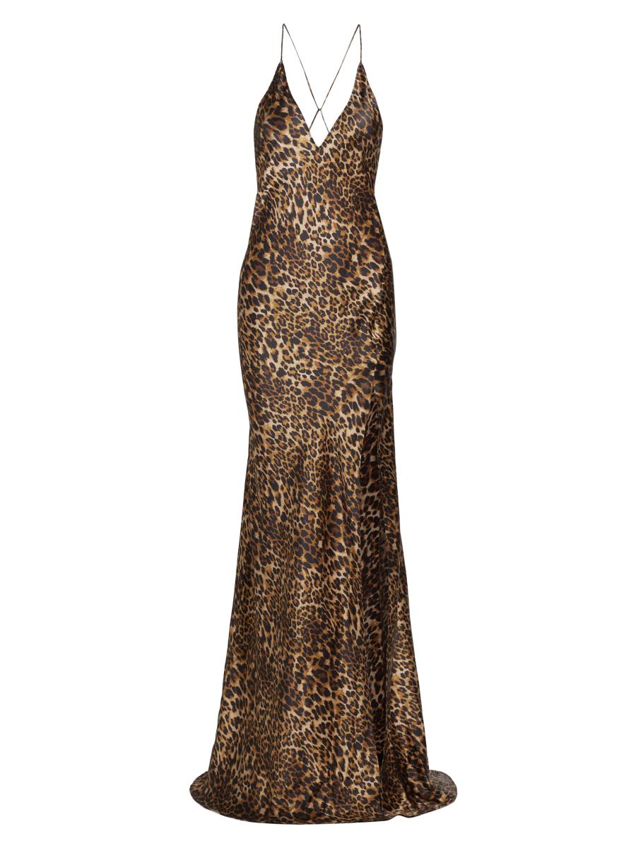 saint laurent leopard-print silk-chiffon maxi dress Nili Lotan Women's Ira Silk Gown Vintage Leopard Print, M