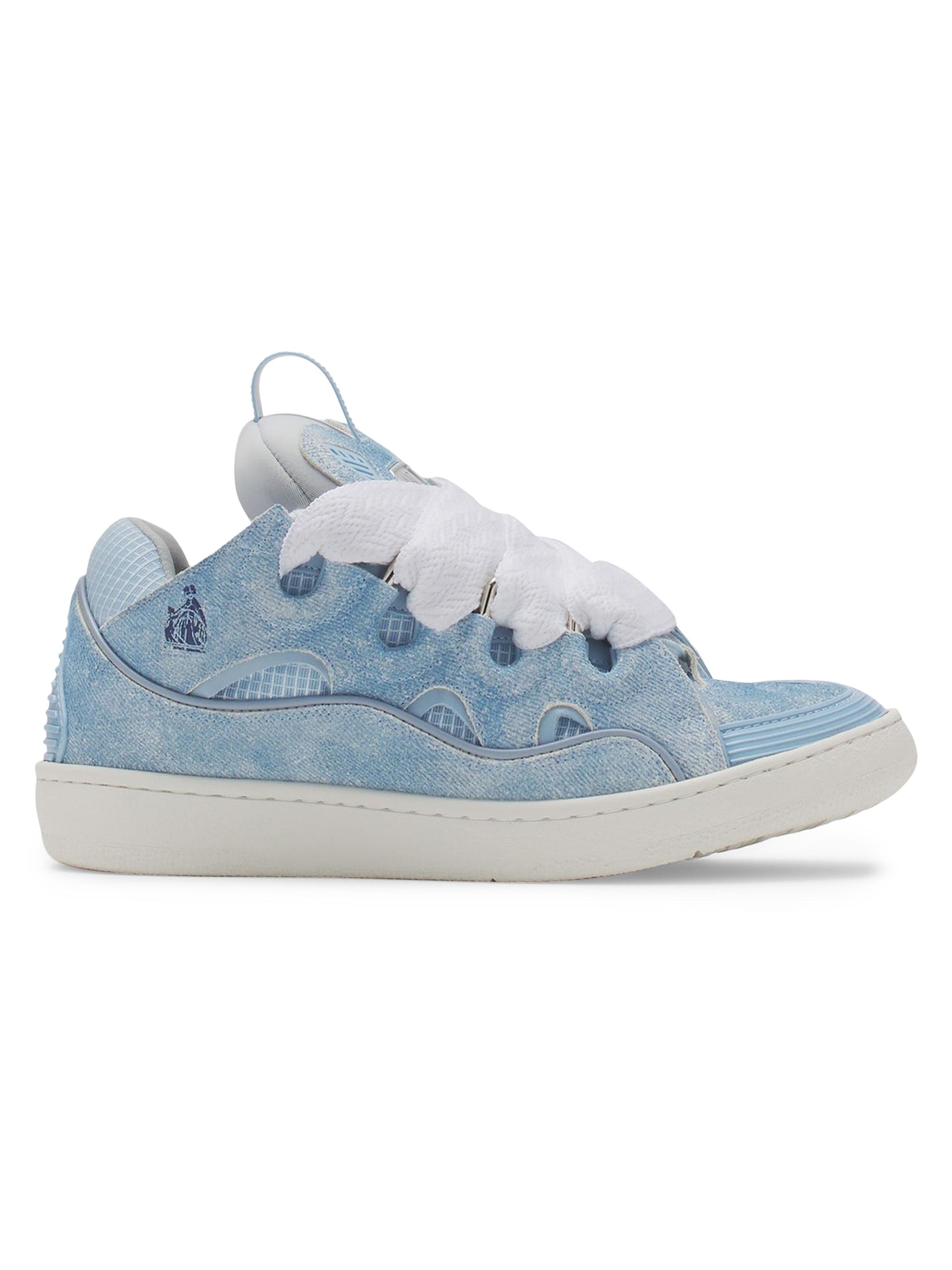 Lanvin Curb Denim-Effect Leather Sneakers - Denim Blue