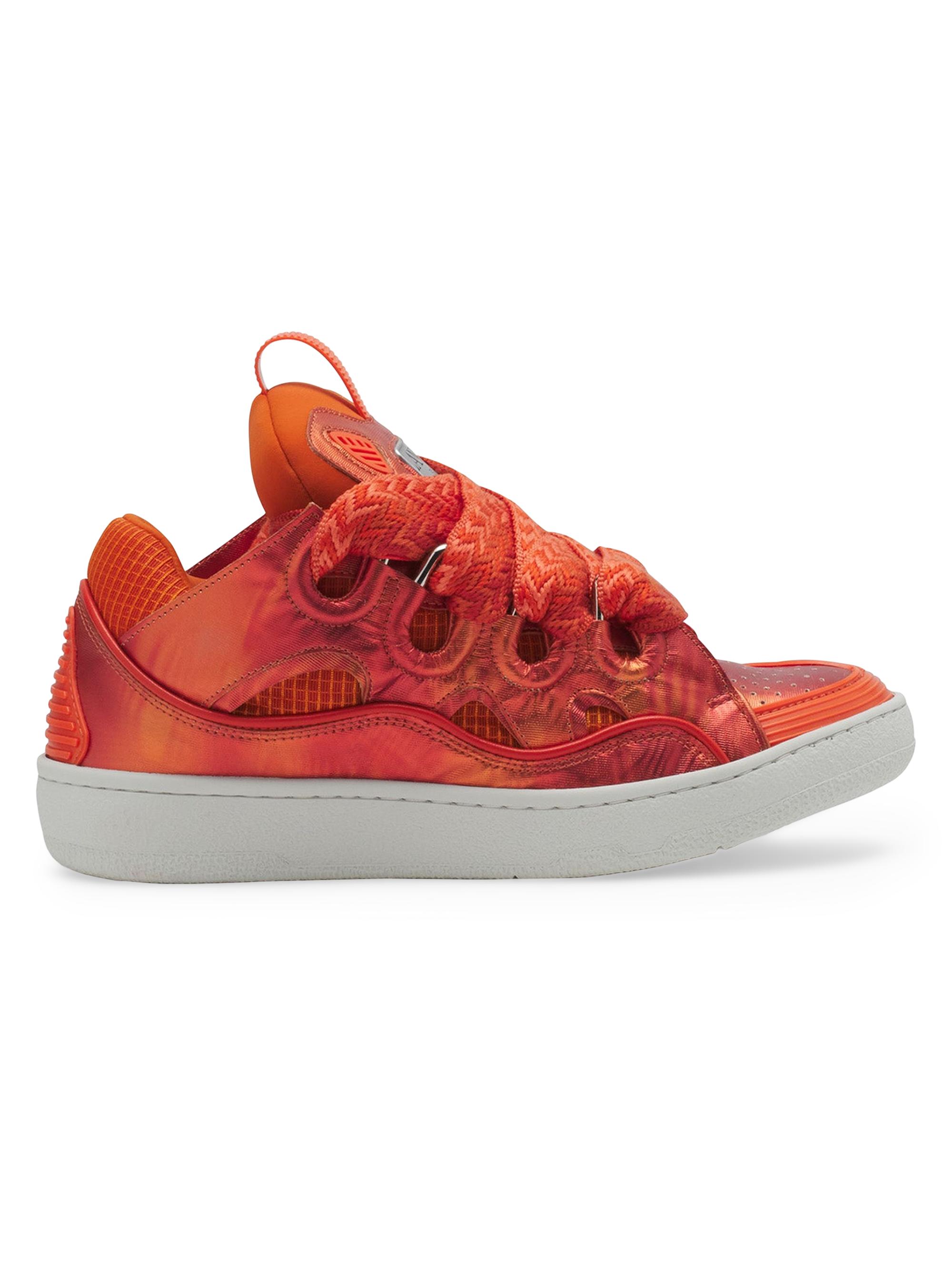 Lanvin Curb Hologram-Effect Leather Sneakers - Orange