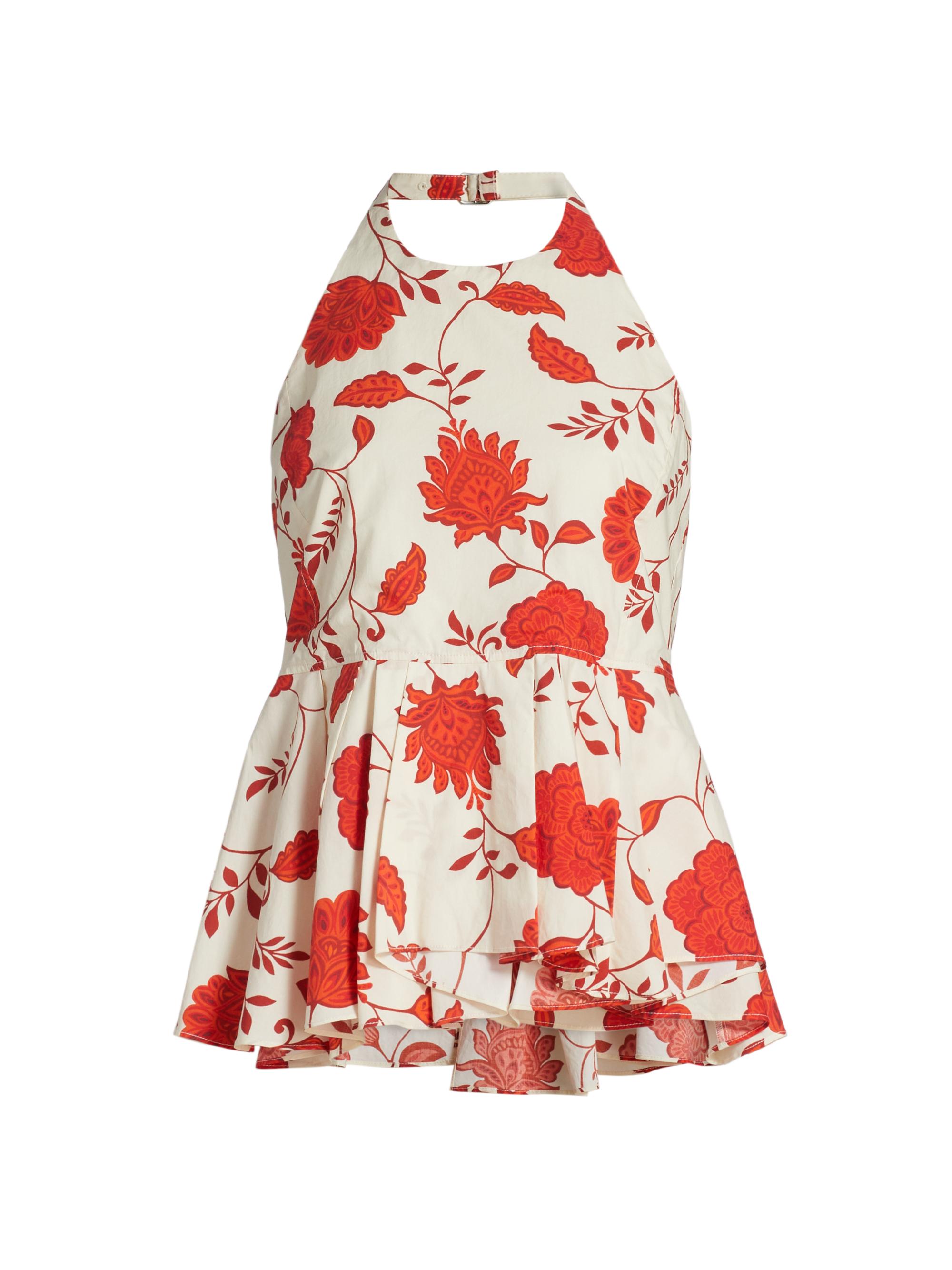 Tanya Taylor Women's Celeste Floral Cotton Halterneck Top - Cream Tomato