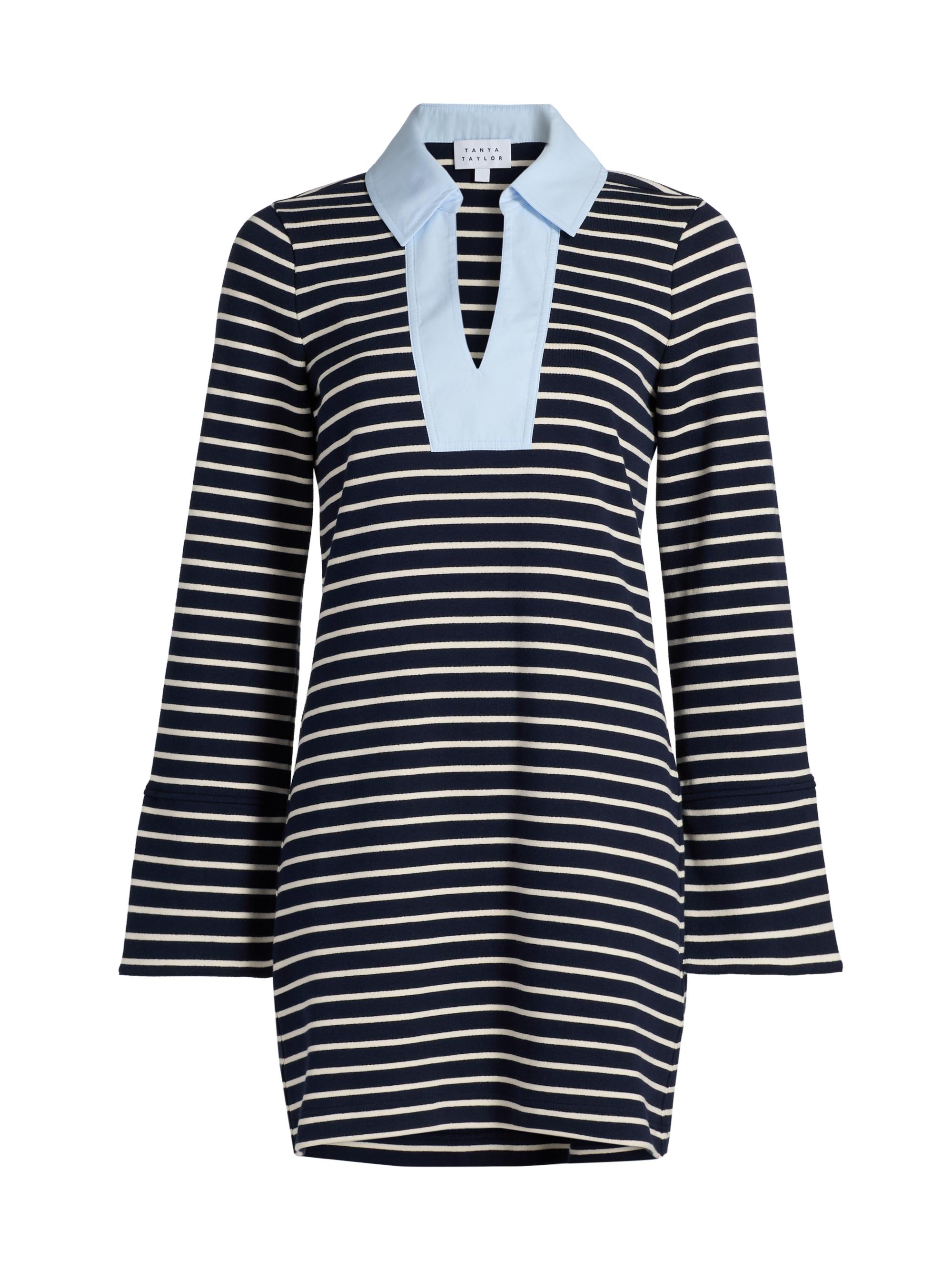 Tanya Taylor Women's Whitney Stripe Collared Minidress - Maritime Blue Cream Stripe