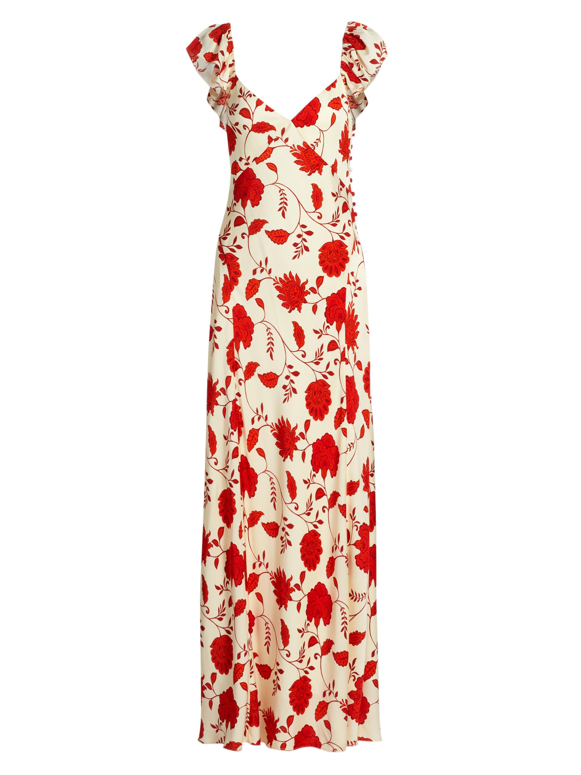 Tanya Taylor Women's Carrie Floral Silk-Blend V-Neck Maxi Dress - Cream Tomato Multi