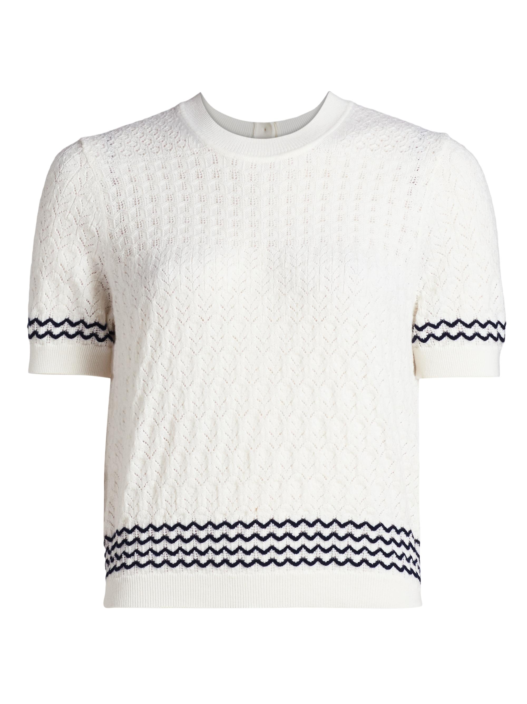 Tanya Taylor Women's Diana Wool Pointelle-Knit Top - Cream