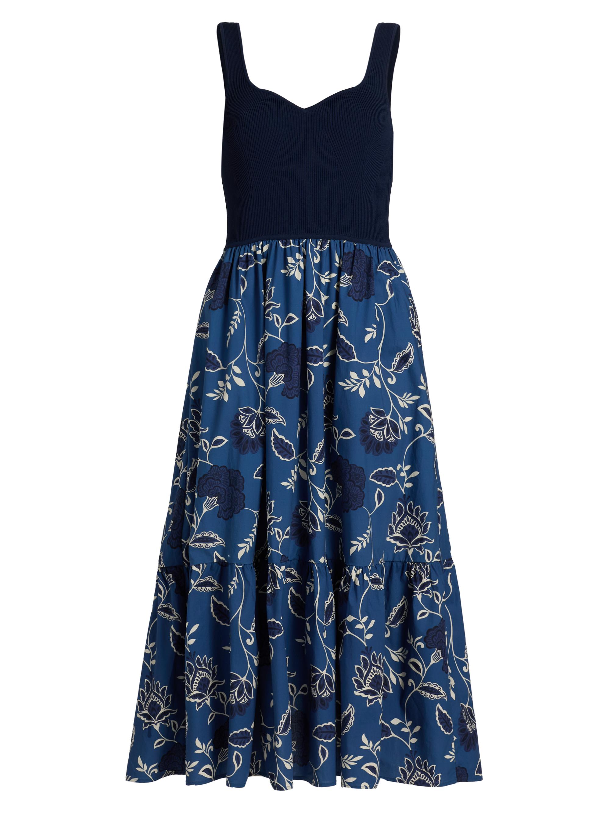 Tanya Taylor Women's Josephina Floral Cotton Midi-Dress - Maritime Blue Cream Multi