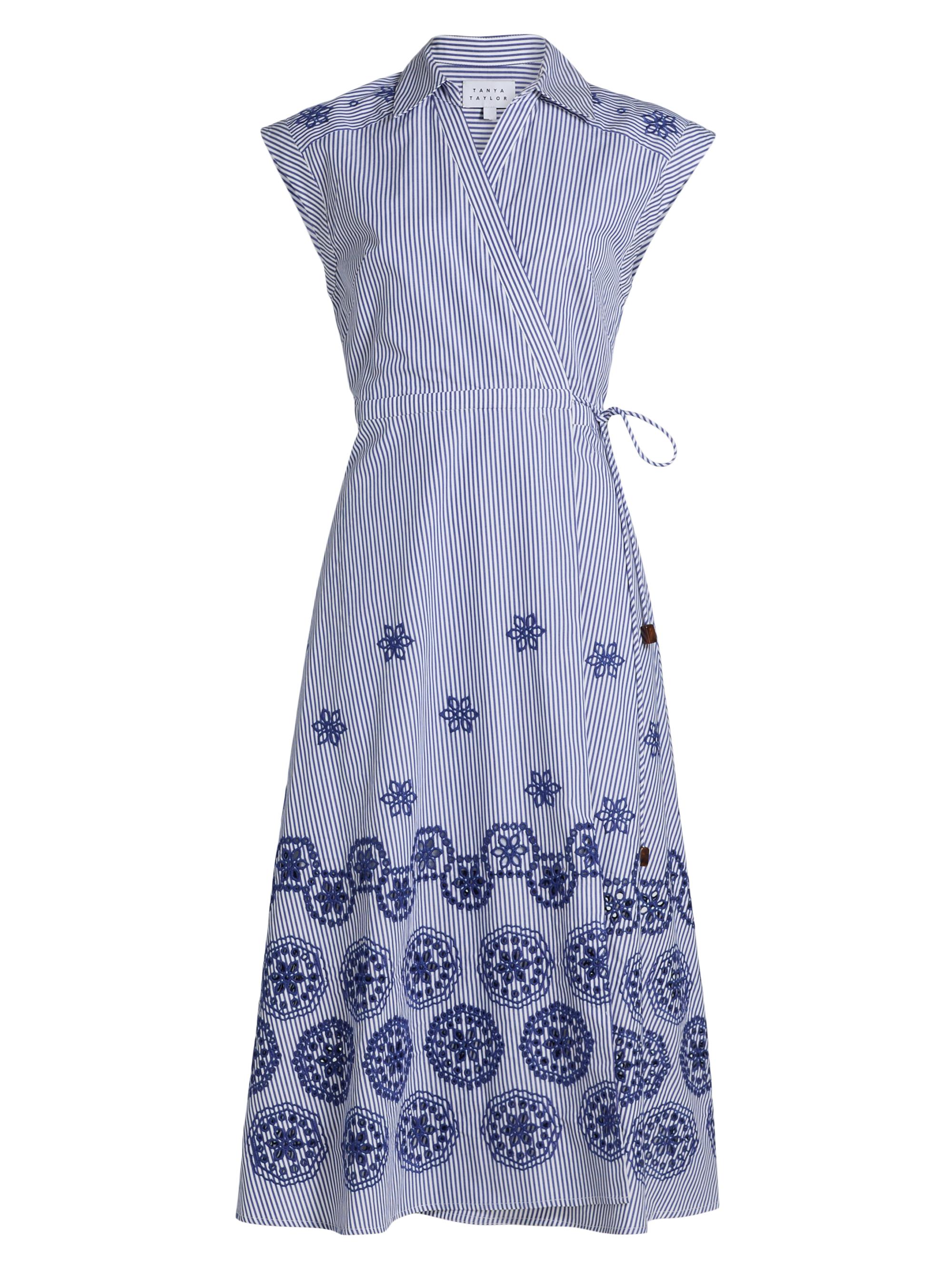 Tanya Taylor Women's Shivon Embroidered Eyelet Wrap Dress - Blue Optic White