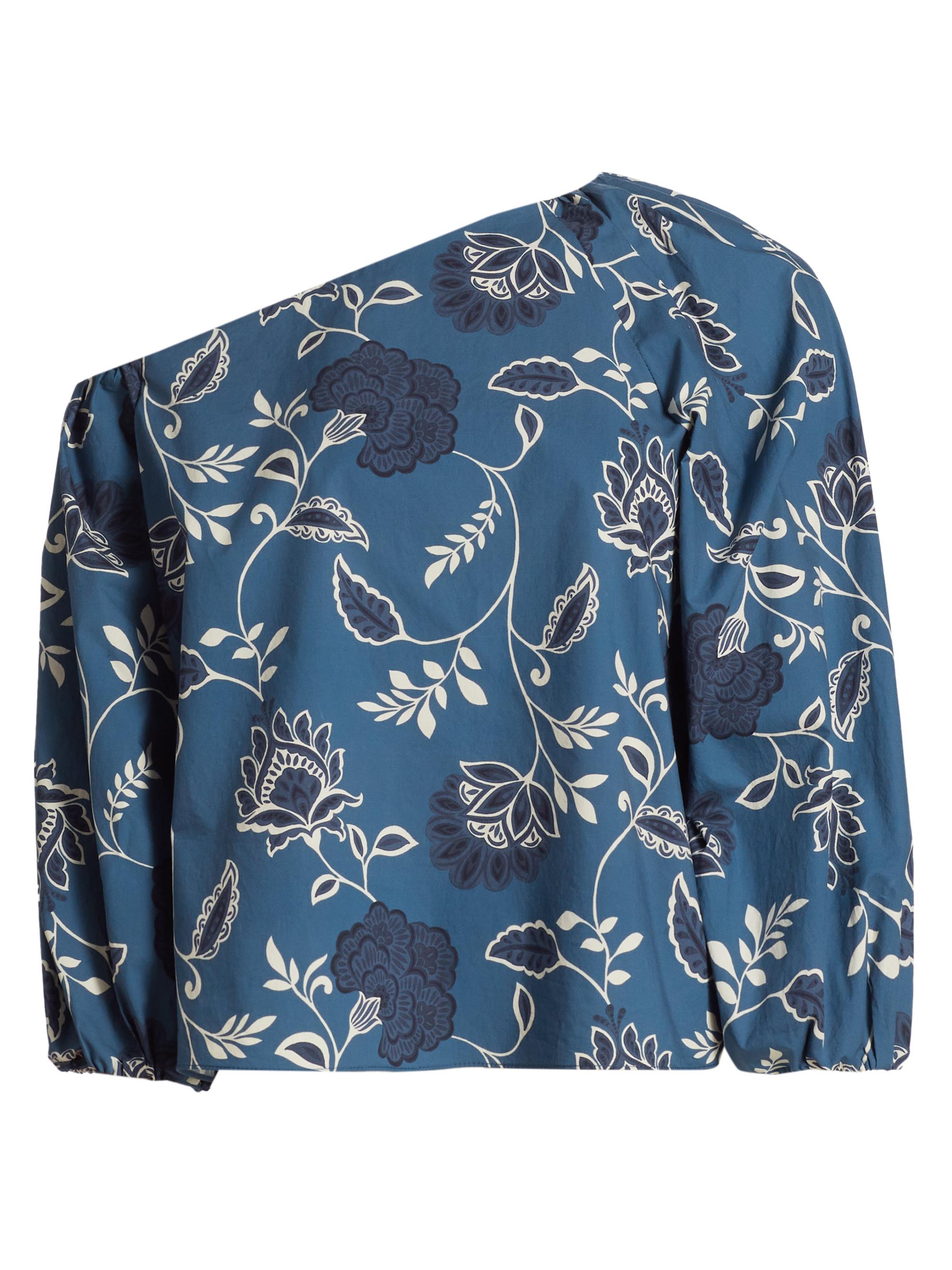 Tanya Taylor Women's Tabitha Floral Cotton Off-The-Shoulder Top - French Blue Cream
