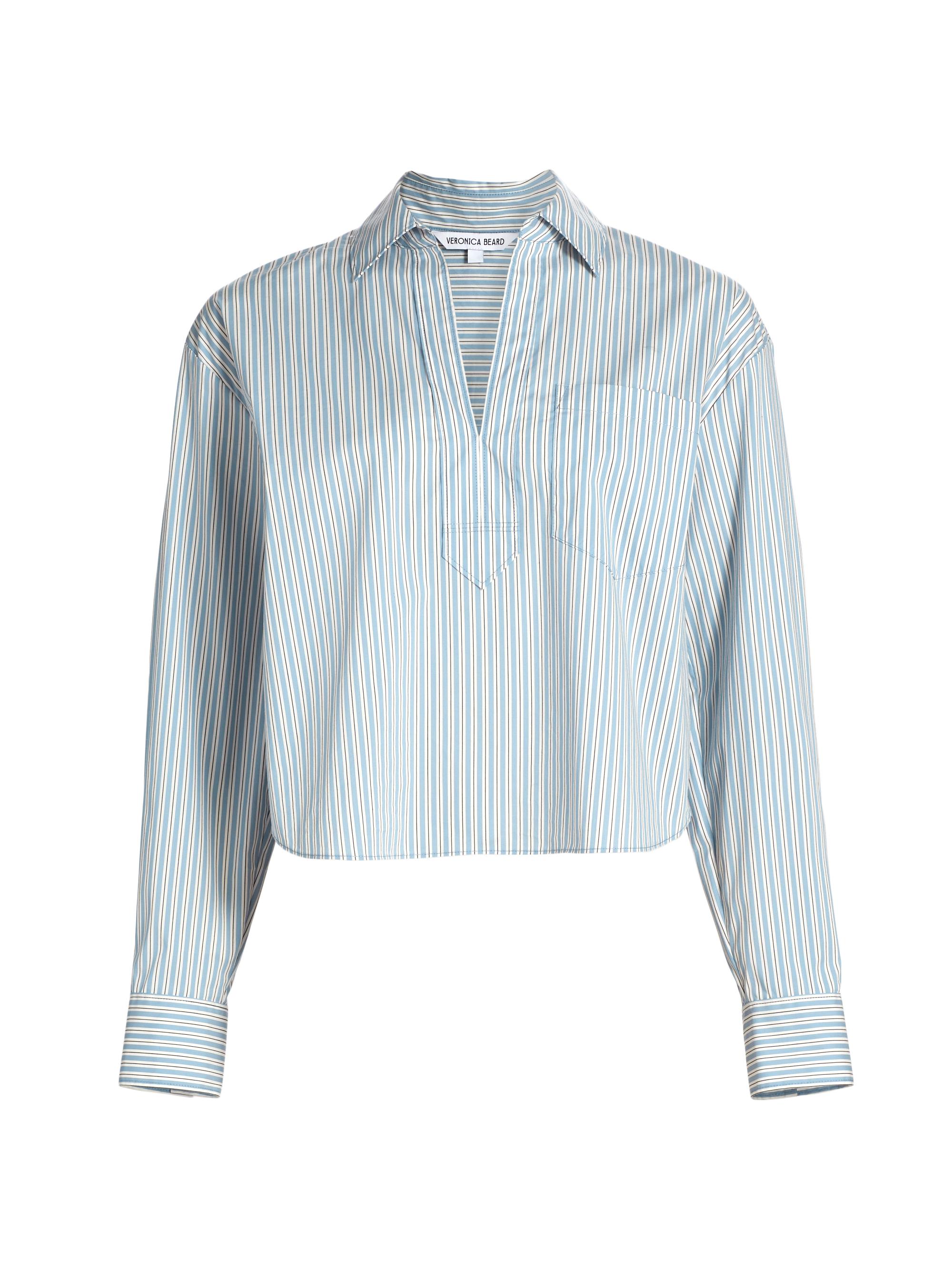 Veronica Beard Women's Khai Striped Stretch-Cotton Shirt - Blue Multi