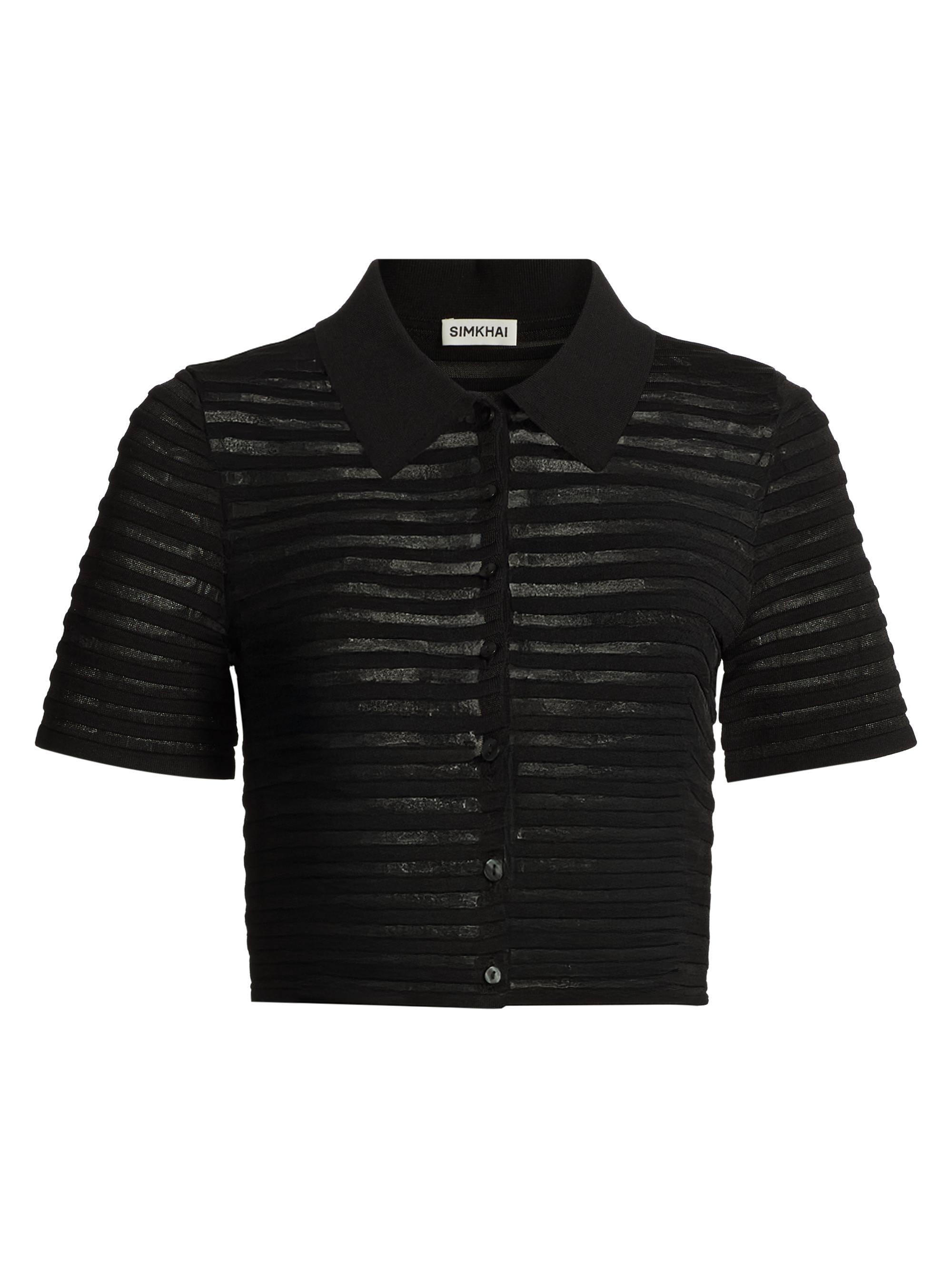 SIMKHAI Women's Larken Striped Short-Sleeve Crop Cardigan - Black