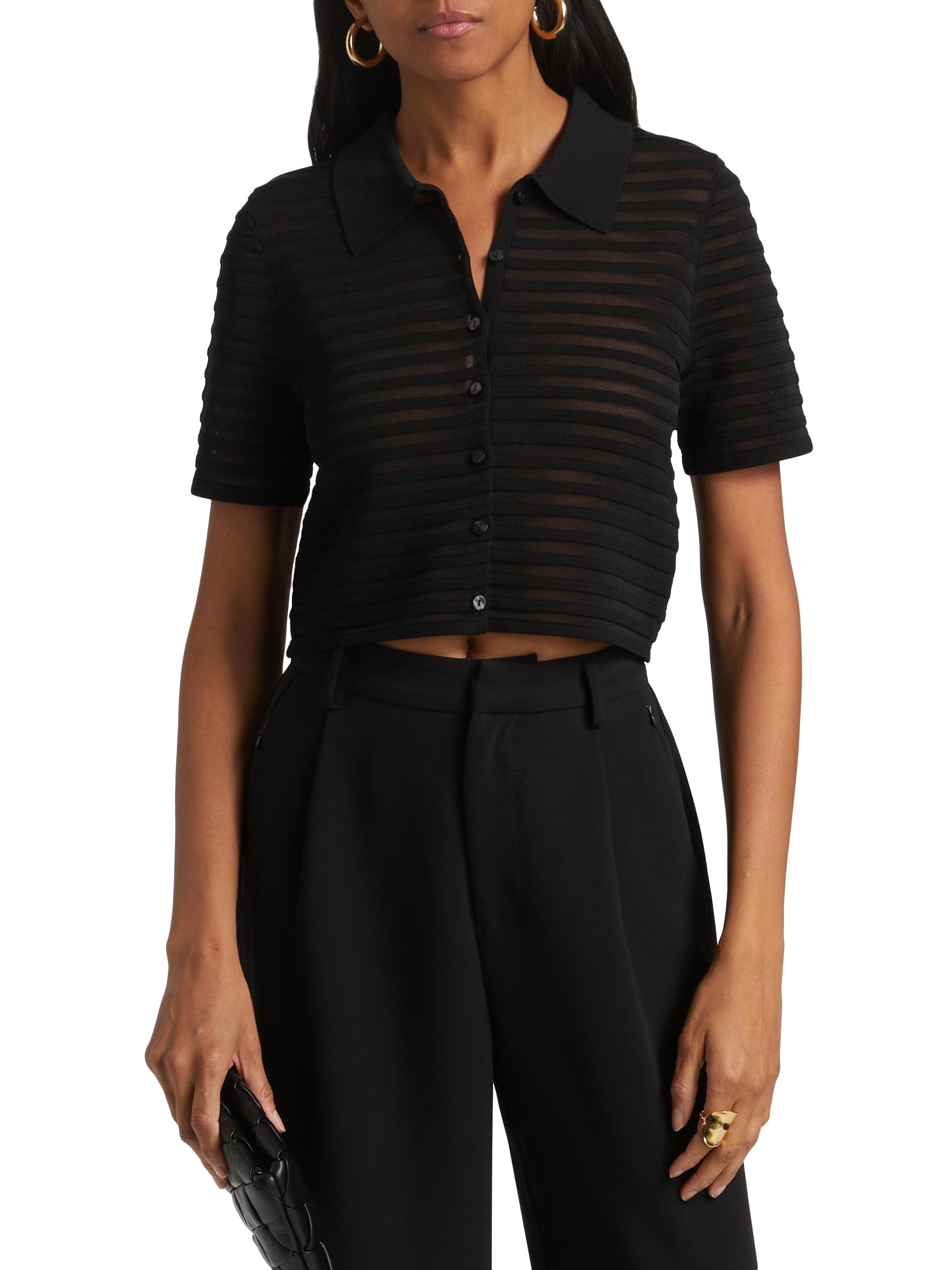 SIMKHAI Larken Striped Short-Sleeve Crop Cardigan | Saks Fifth Avenue