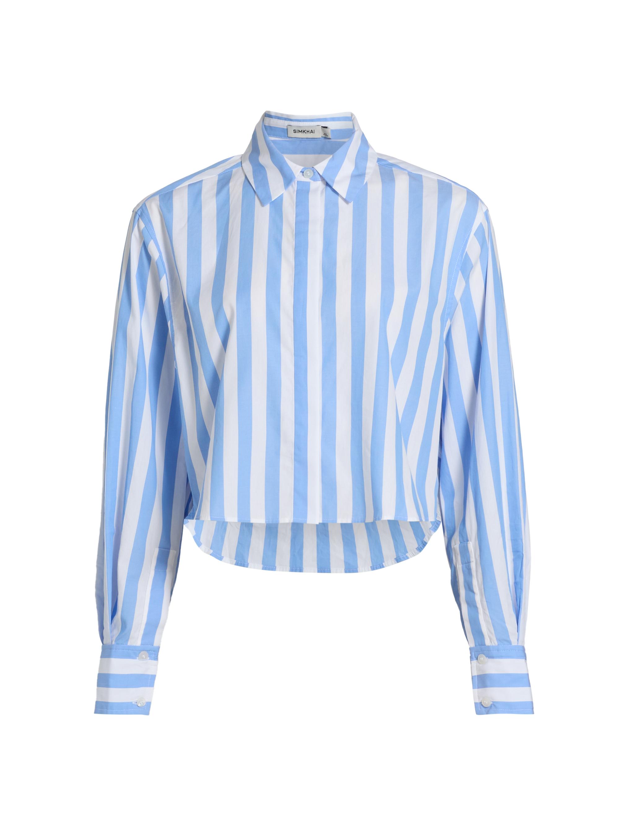 SIMKHAI Women's Renata Striped Cropped Shirt - French Blue Stripe